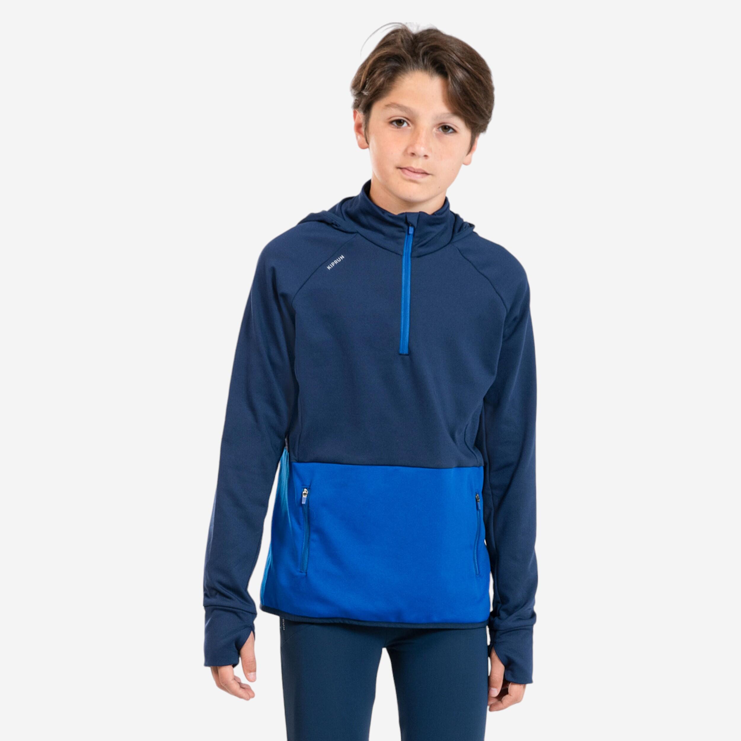 Kiprun Laufshirt langarm Leichtathletik kaltes Wetter AT500 Kinder leuchtend blau