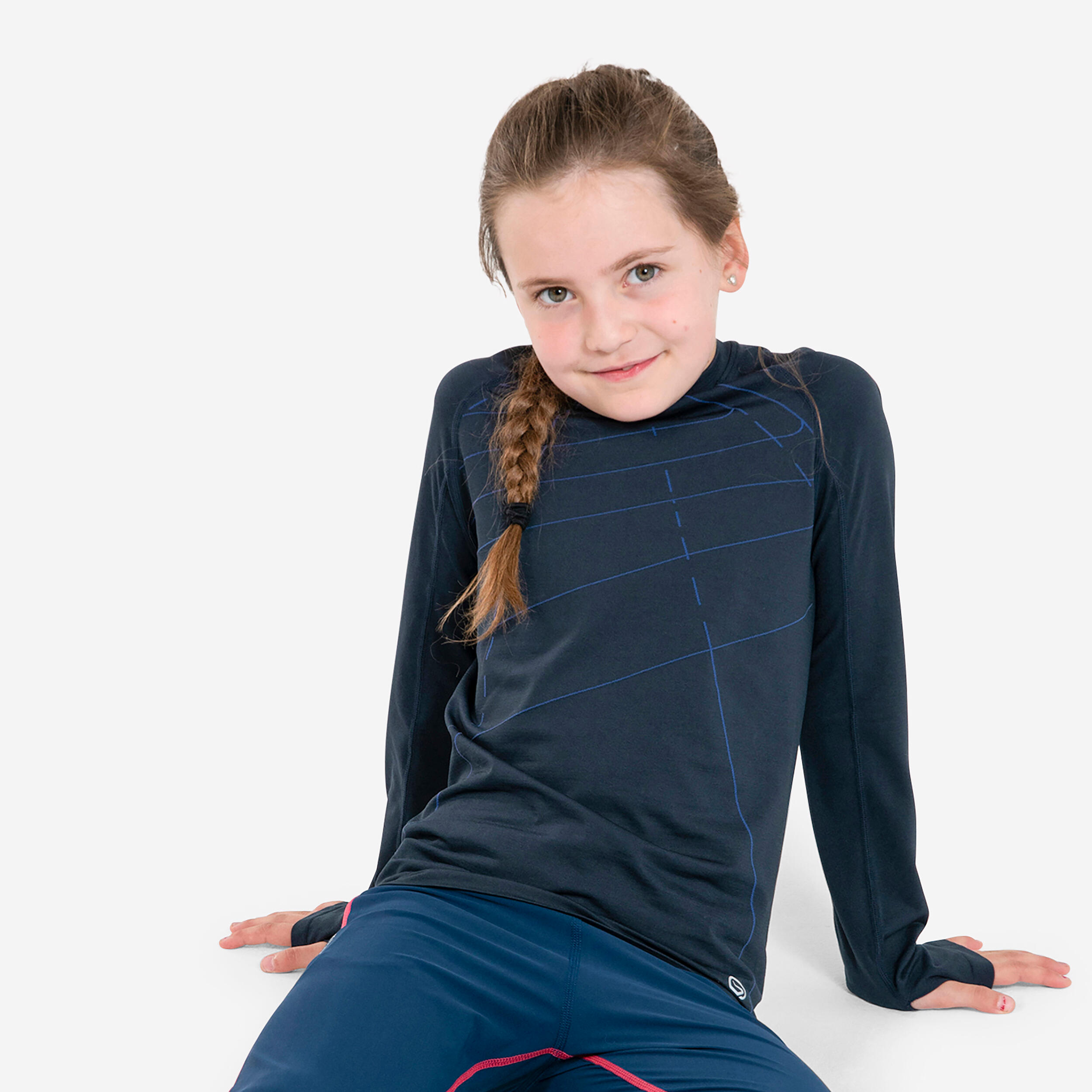 Kiprun Langarmshirt Laufen AT 500 Kinder Skincare marineblau