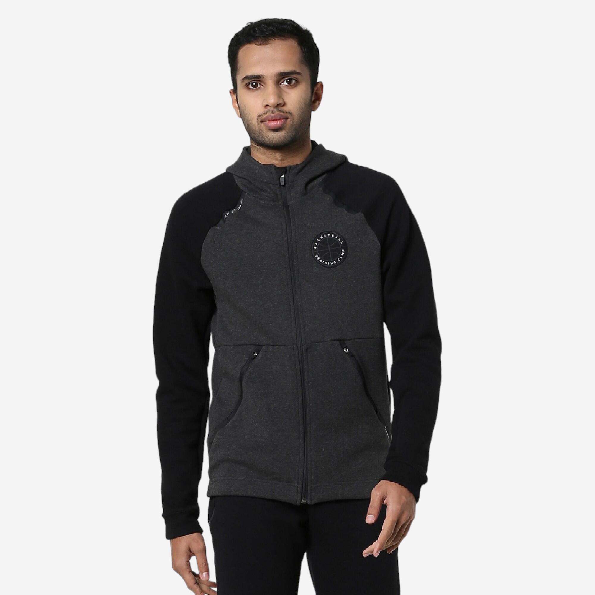 Tarmak Trainingsjacke Basketball J500 mit Reissverschluss Herren dunkelgrau