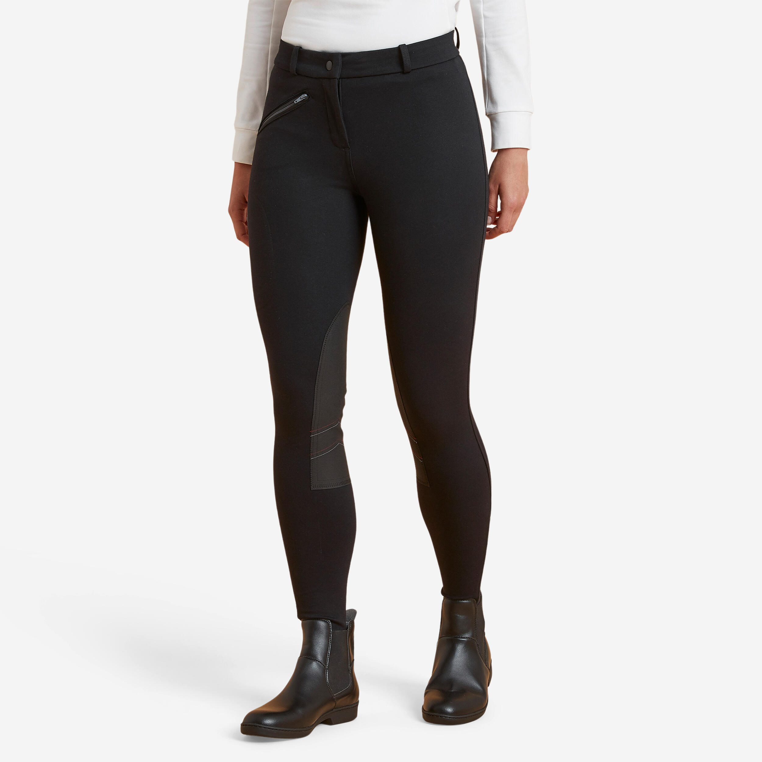 Fouganza Winter-Reithose 140 Warm Kniebesatz Kunstleder Damen schwarz