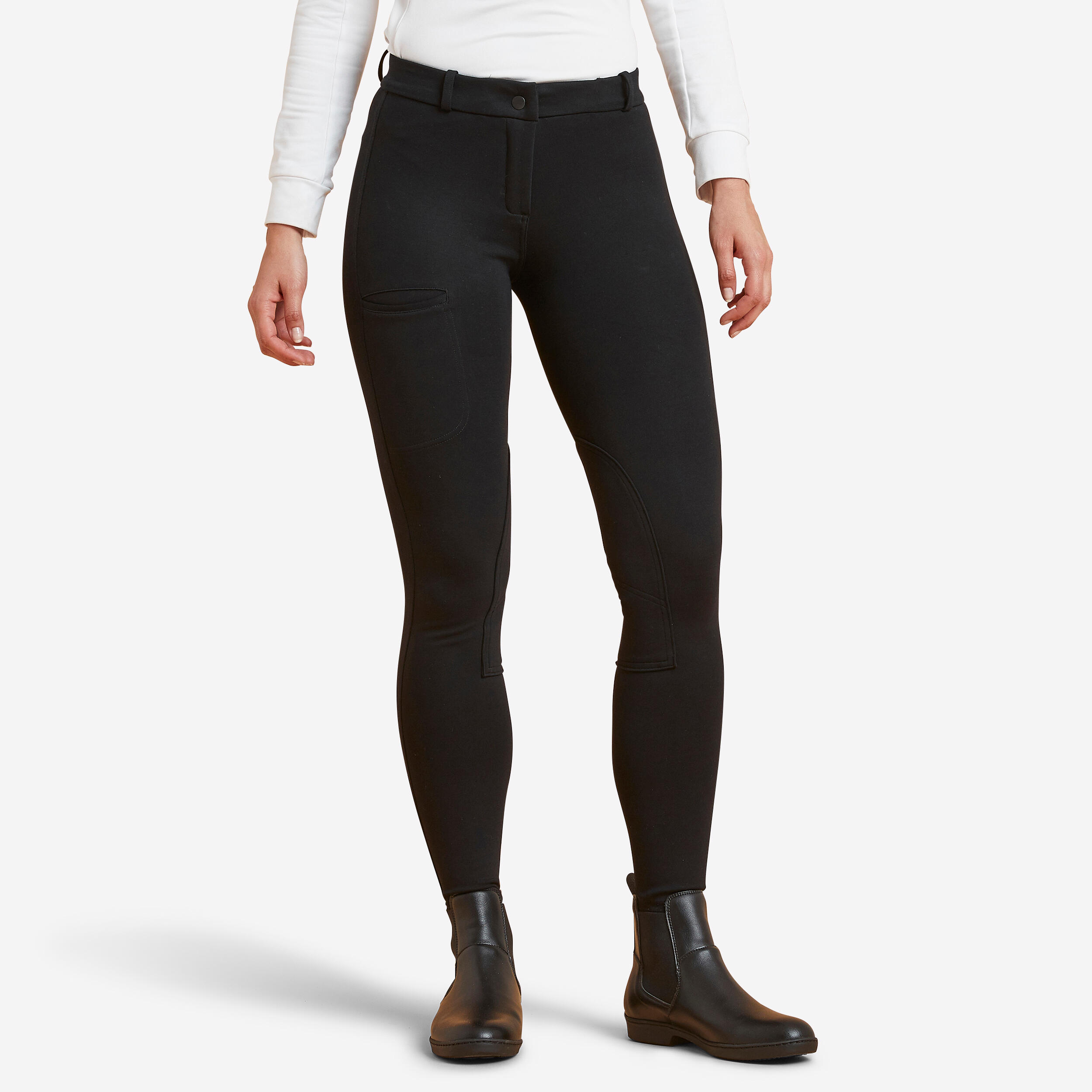 Fouganza Reithose 100 Kniebesatz Stoff Damen schwarz