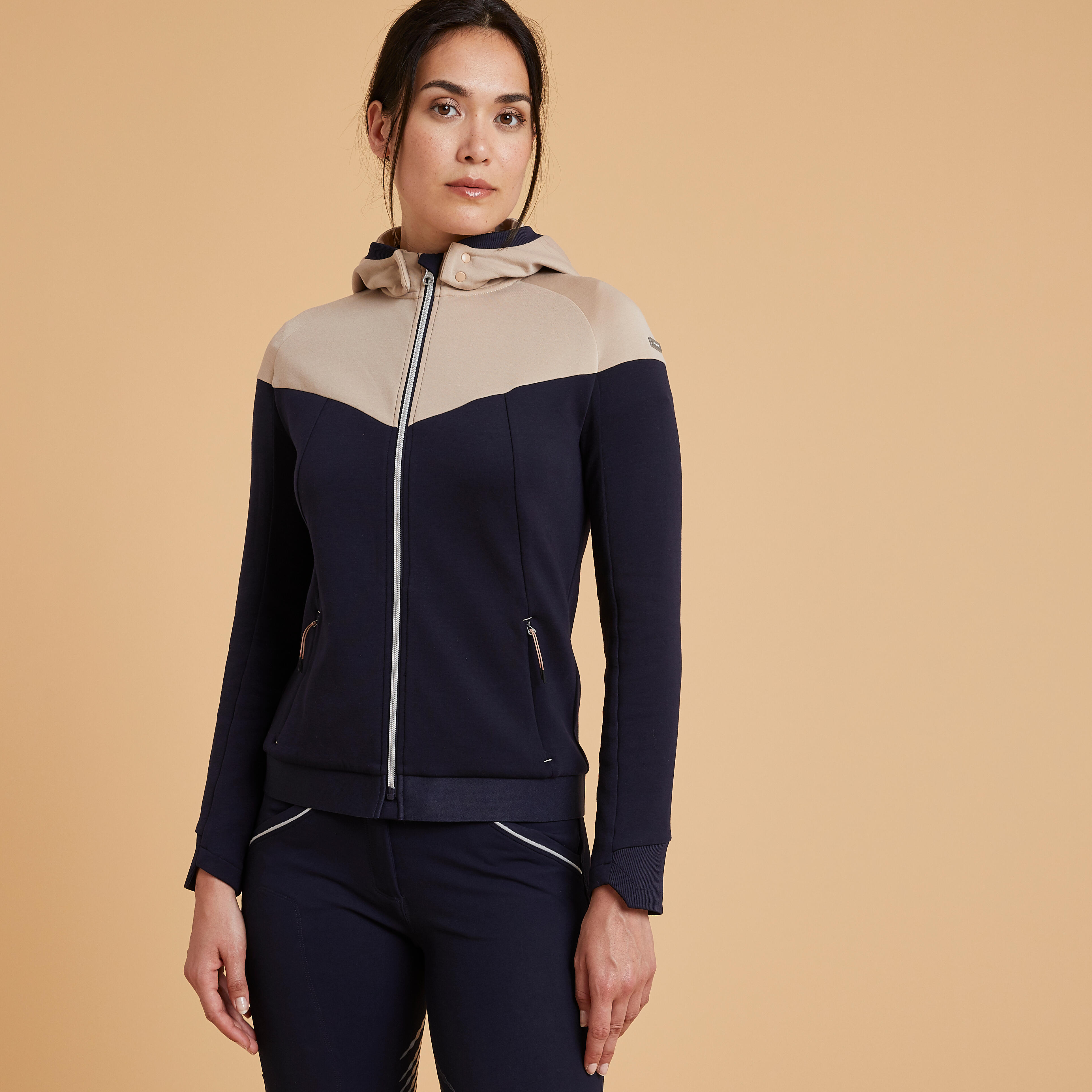 Fouganza Sweatshirtjacke 900 Damen marineblau/braun