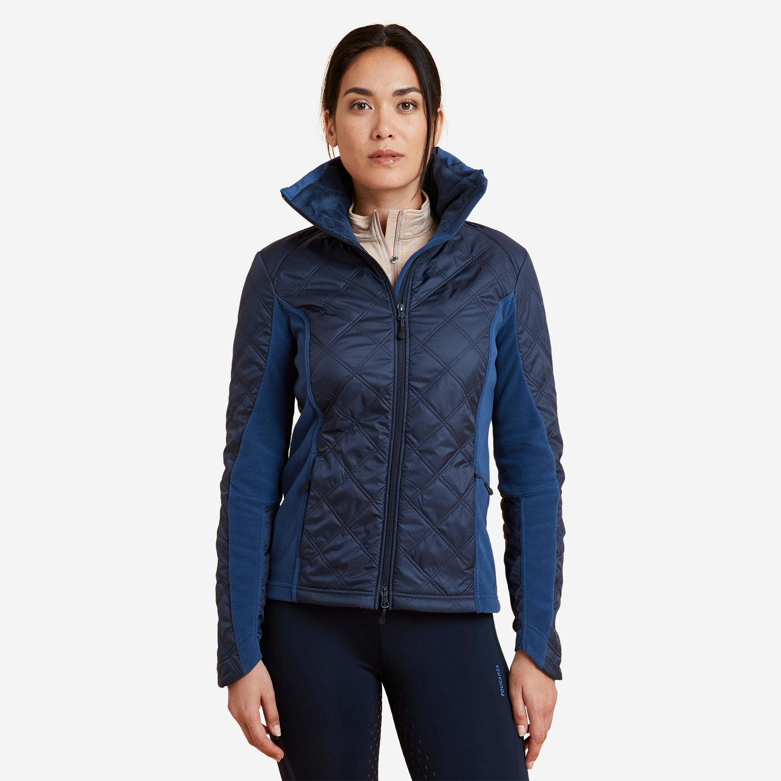 Fouganza Fleecejacke Reiten 500 Bi-Material Damen marineblau