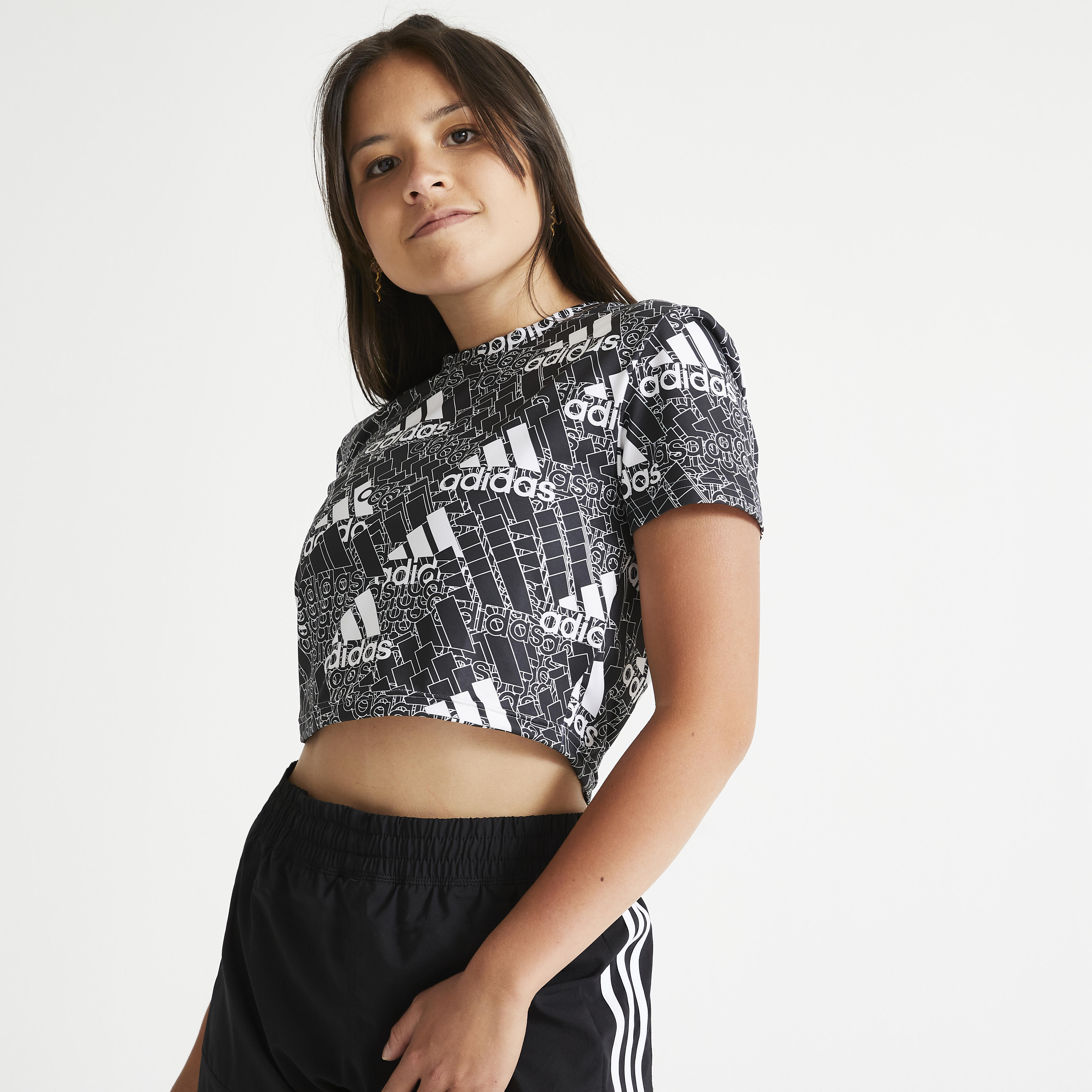 Adidas T-Shirt Fitness Crop Top Damen schwarz