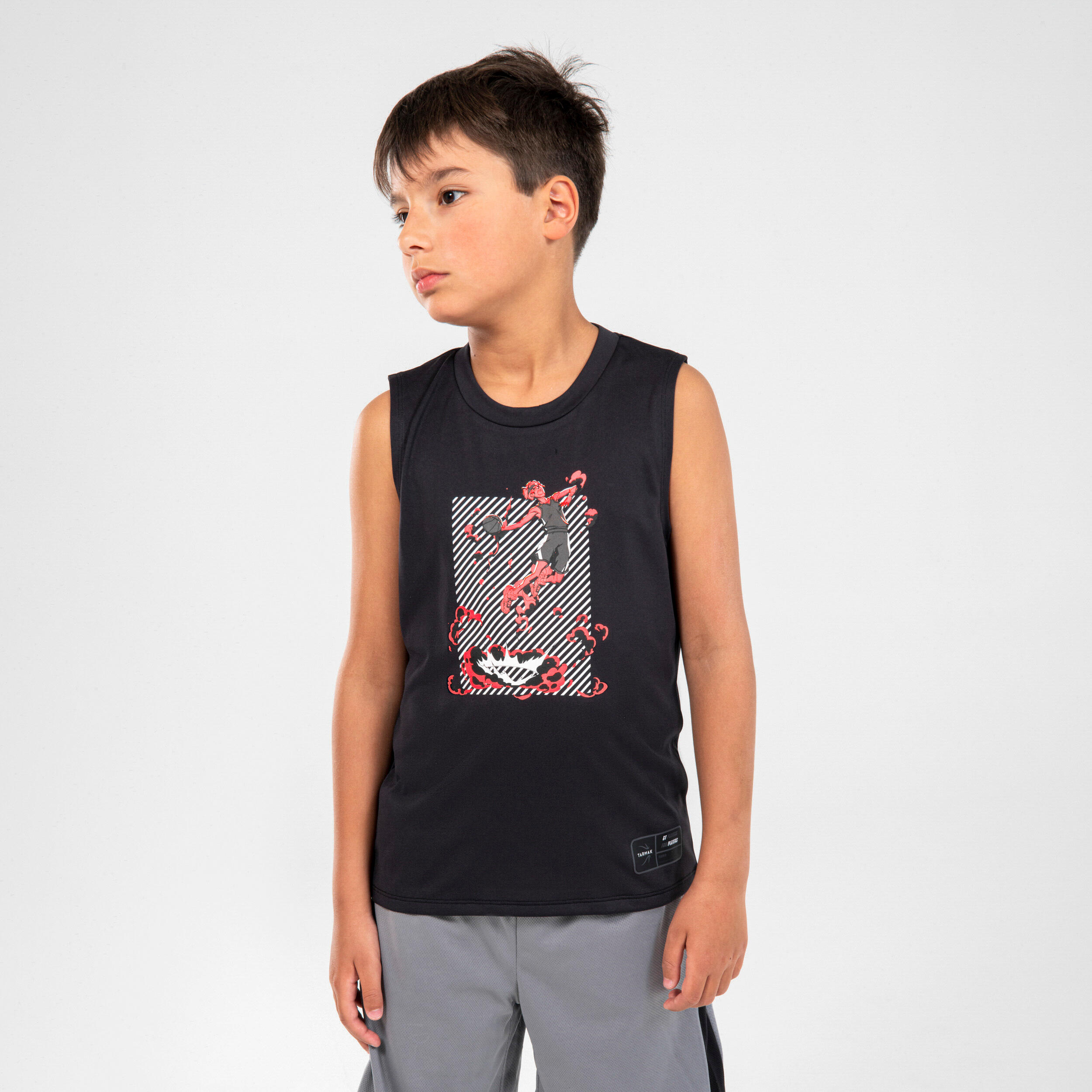 Tarmak Basketballtrikot ärmellos TS500NS Kinder Dunk schwarz