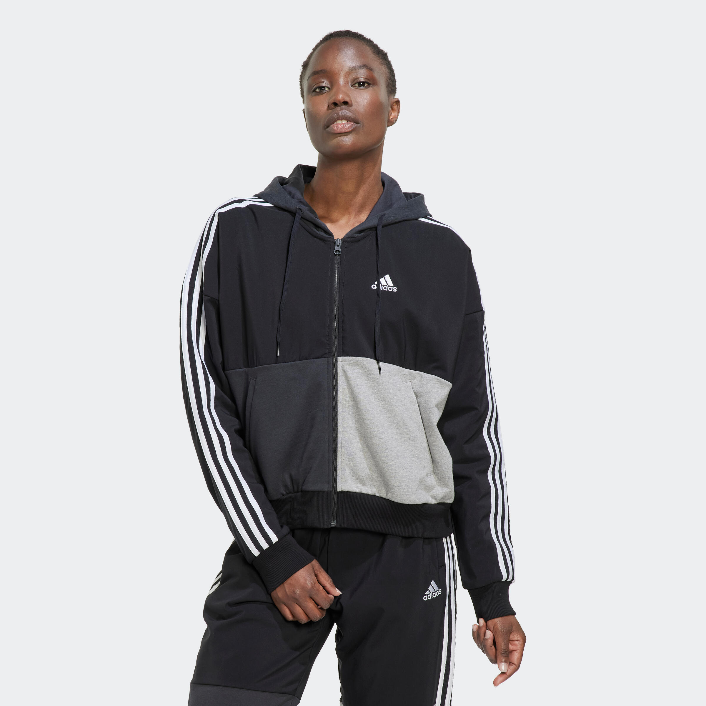 Adidas Kapuzenjacke Adidas Fitness Soft Training Color Block Damen schwarz/grau