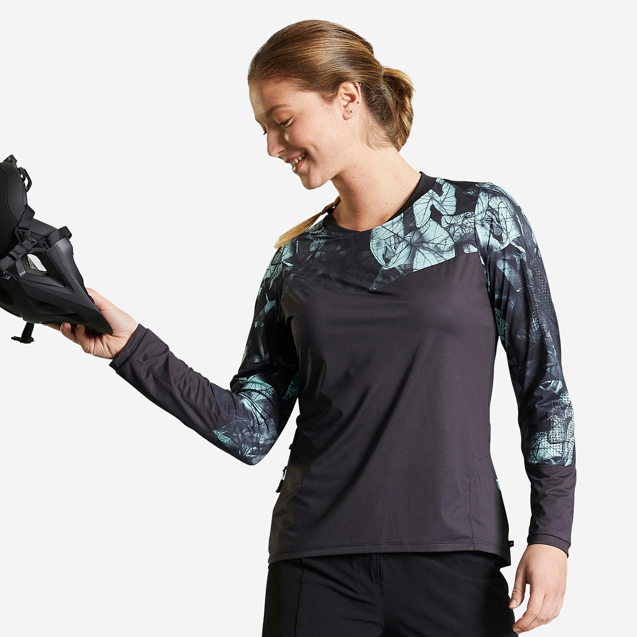 Rockrider Radtrikot langarm MTB ST 500 Damen schwarz/grün