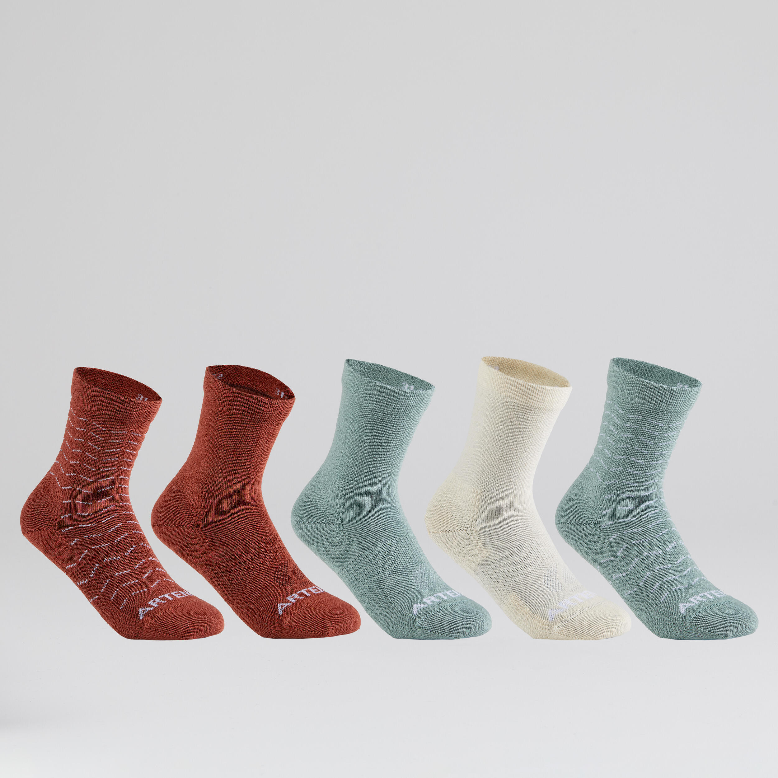 Artengo Tennissocken Kinder High 5er-Pack - RS 160 braun/beige/khaki