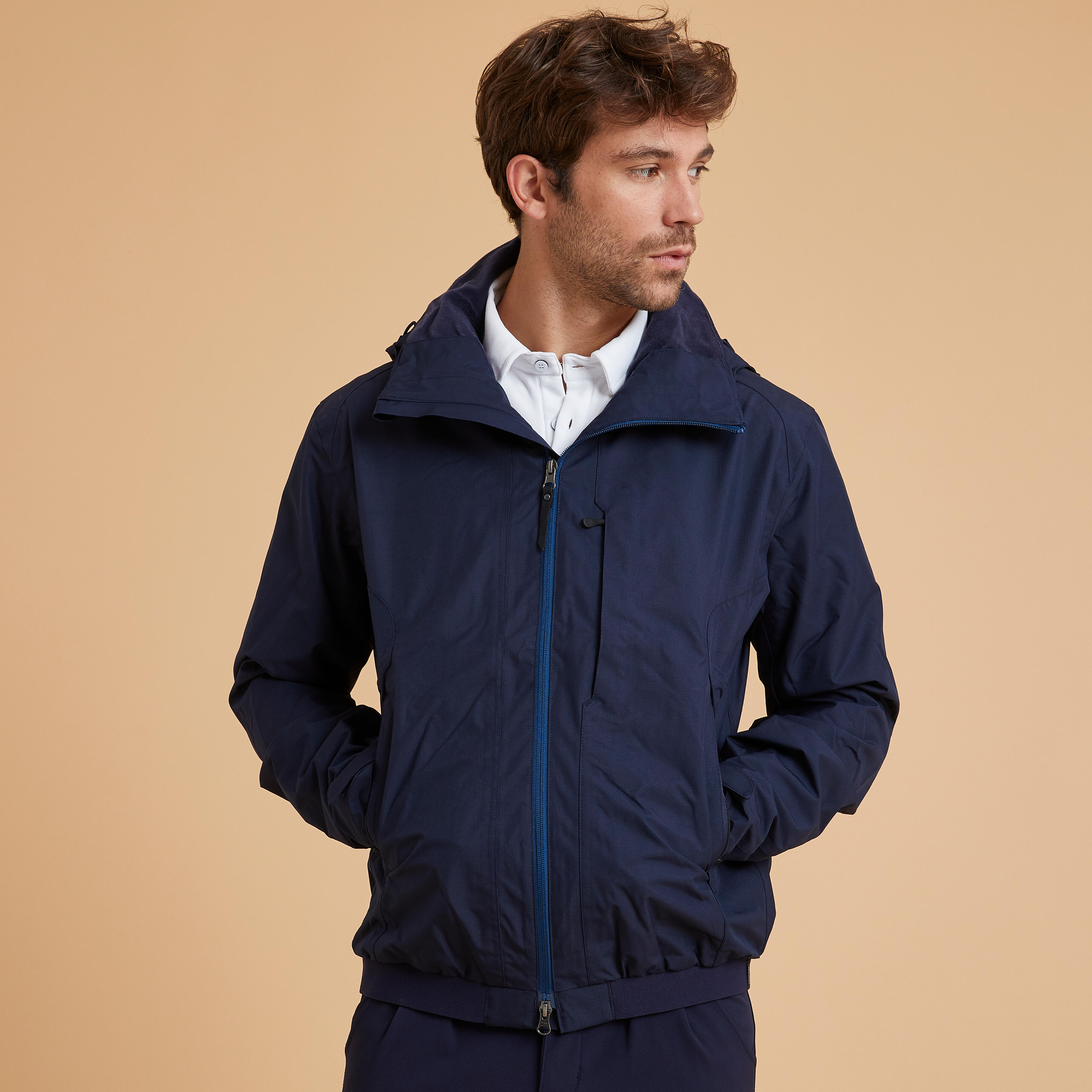 Fouganza Reitjacke Herren wasserdicht dunkelblau/türkis