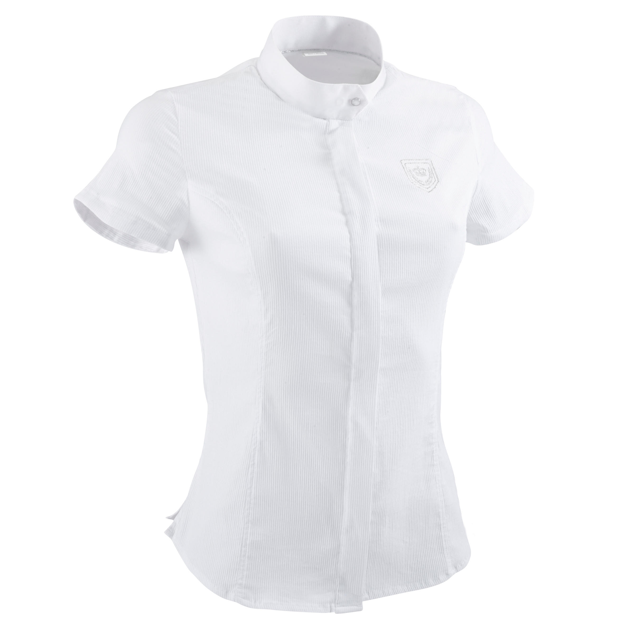 Okkso Turnierbluse kurzarm Damen weiß mit silberfarbener Stickerei