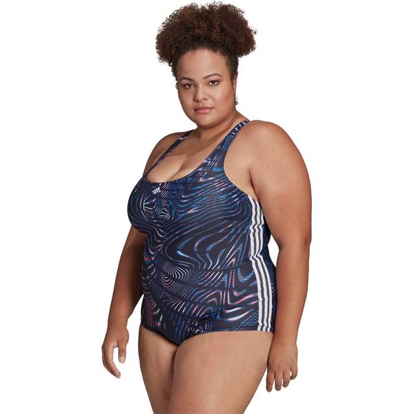 adidas Damen Souleaf Graphic 3-Streifen Badeanzug – Große Größen