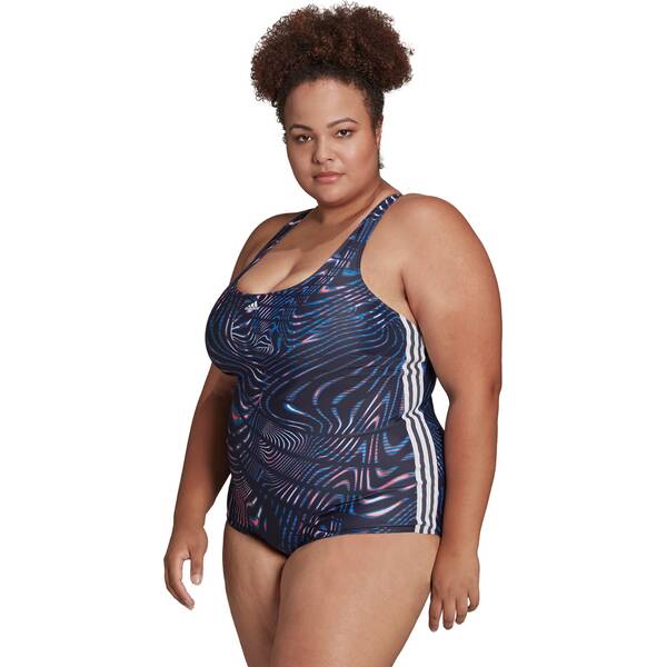 adidas Damen Souleaf Graphic 3-Streifen Badeanzug – Große Größen