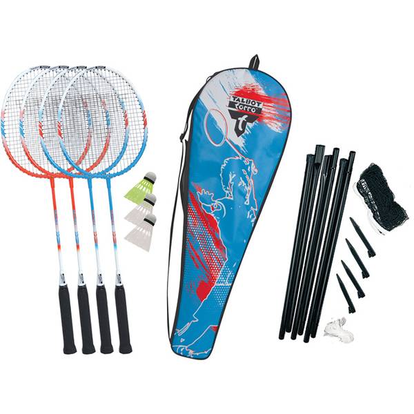 TALBOT/TORRO Badmintonset Talbot Torro Premium Badminton-Set 4-Fighter, hochwertiges Komplettset mit