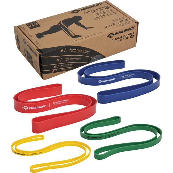 SCHILDKRÖT FITNESS Schildkröt Super Band 4er Set, Premium Widerstandsbänder mit 4 verschiedenen Wide