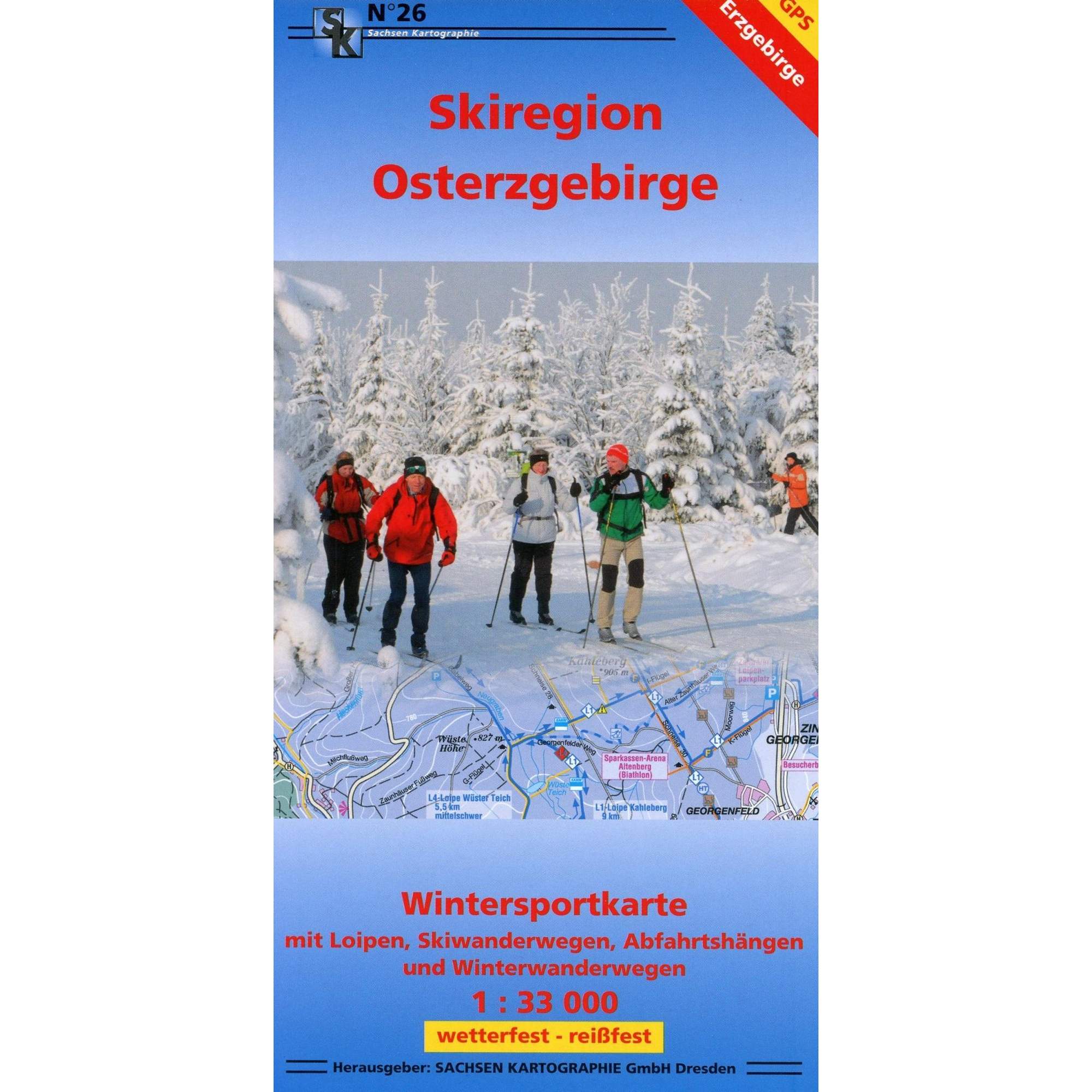 Wintersportkarte Skiregion Osterzgebirge 1:33 000