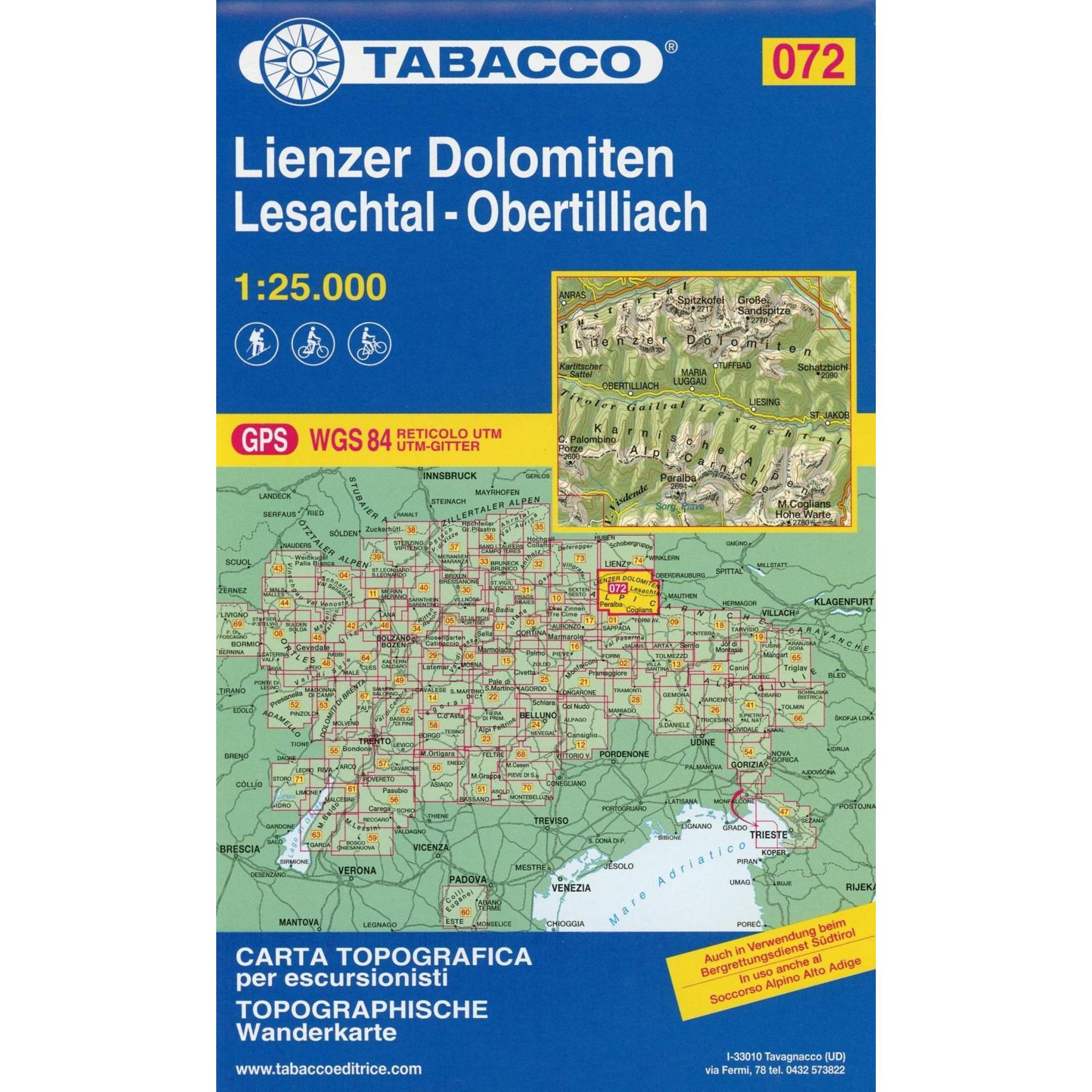 Tabacco Wandern 1 : 25 000 Lienzer Dolomiten -Lesachtal-Obertilliach-Lienz