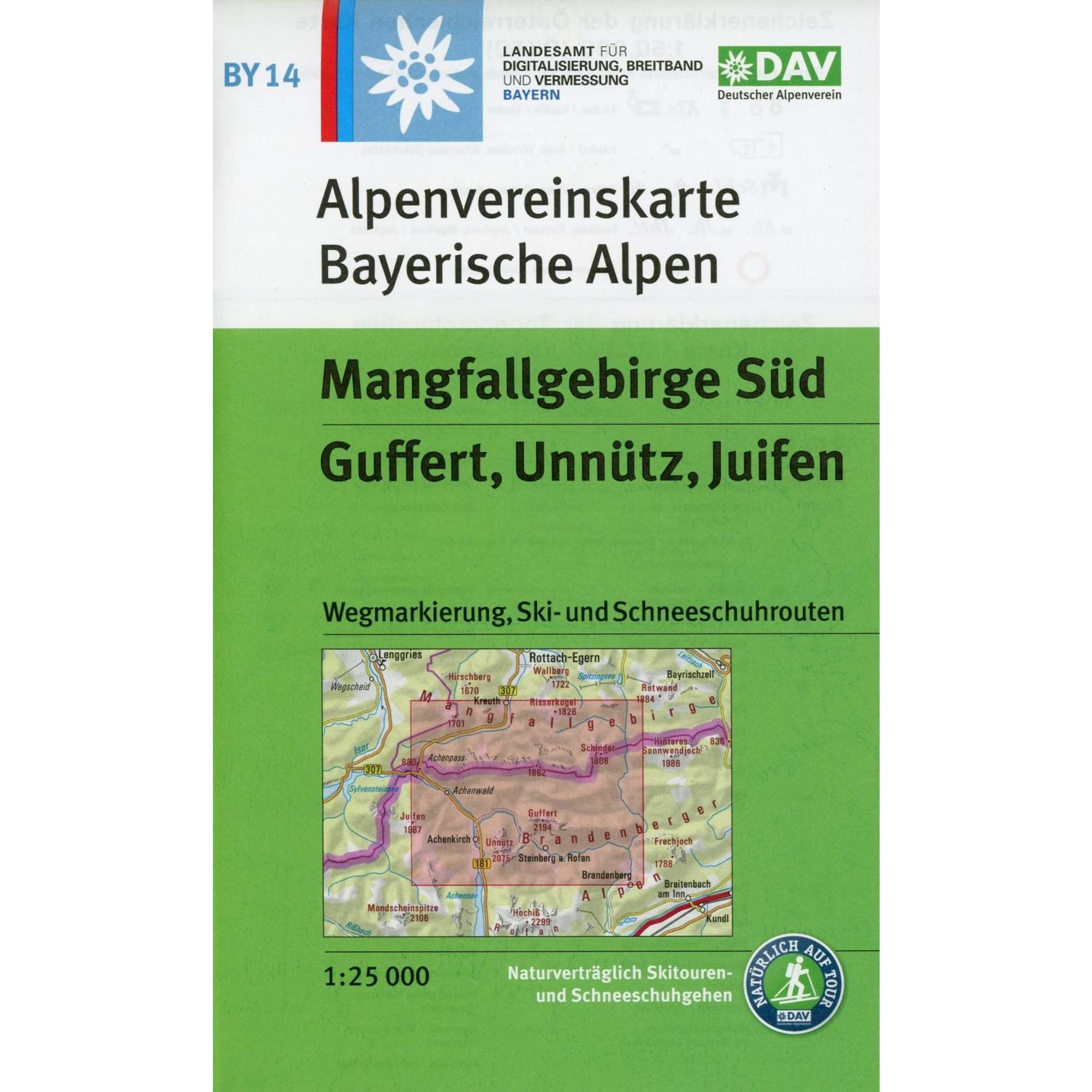 DAV Alpenvereinskarte Bayerische Alpen 14. Mangfallgebirge Süd, Guffert, Unnütz, Juifen 1 : 25 000. Mit Wegmarkierungen, Ski- und Schneeschuhrouten