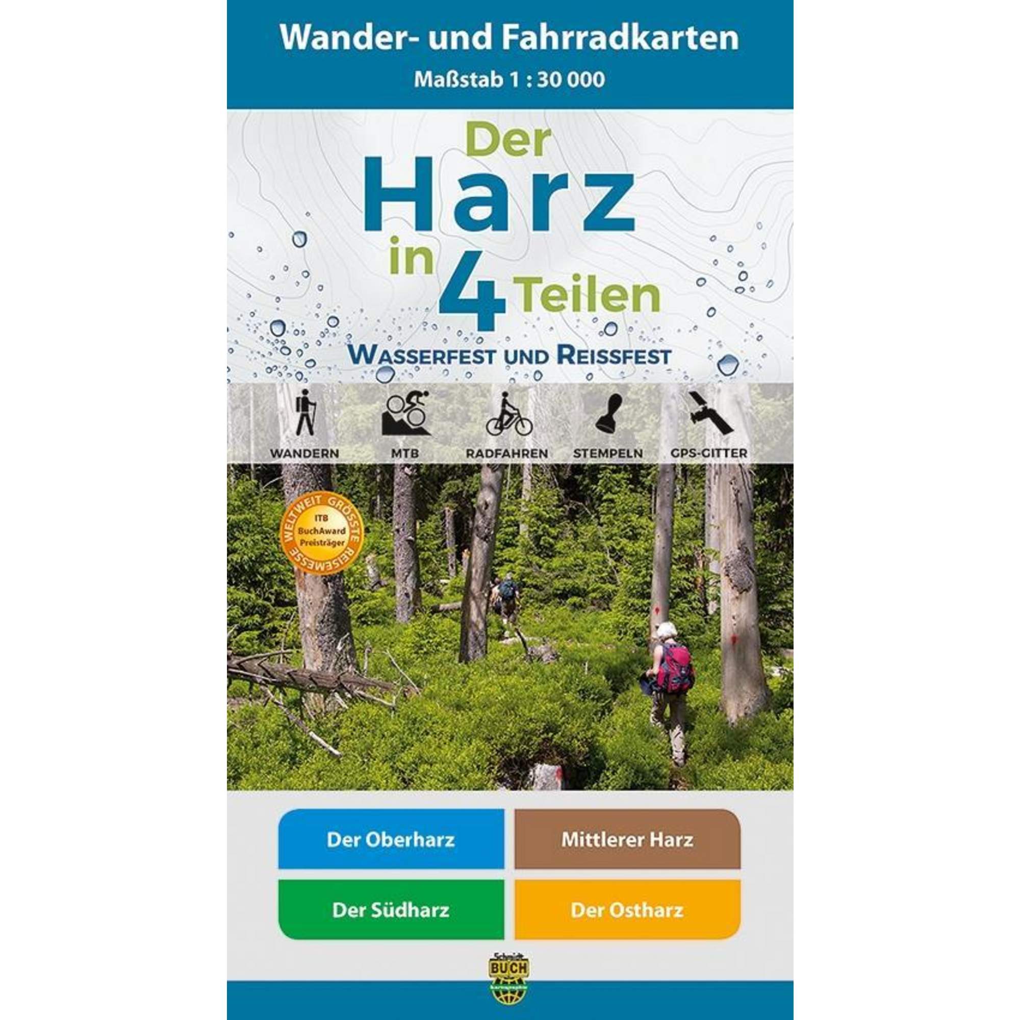 Der Harz in 4 Teilen. Wander- und Fahrradkartenset 1 : 30 000