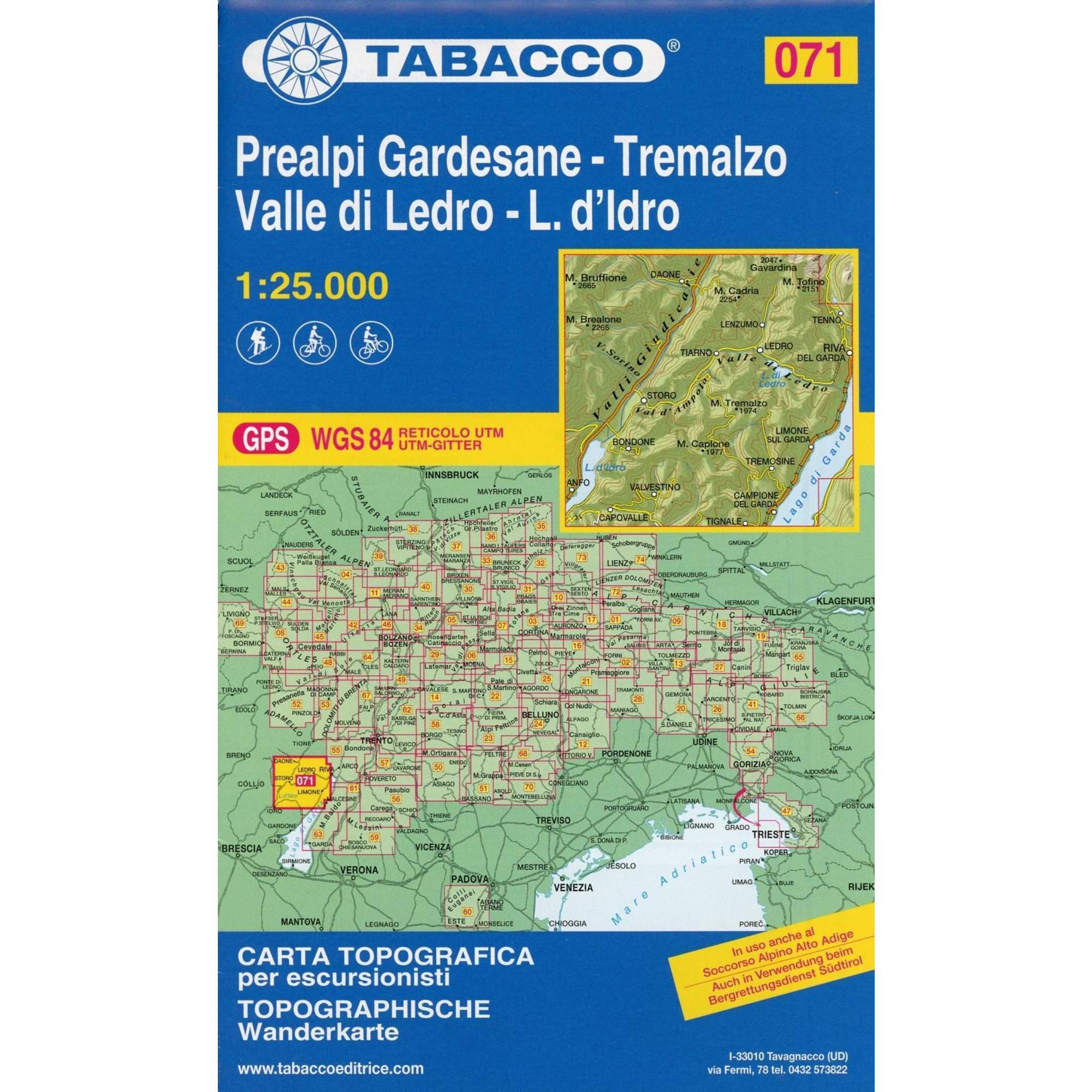Tabacco Wandern 1 : 25 000 Prealpi Gardesane -Tremalzo Valle di Ledro-L.d'Idro