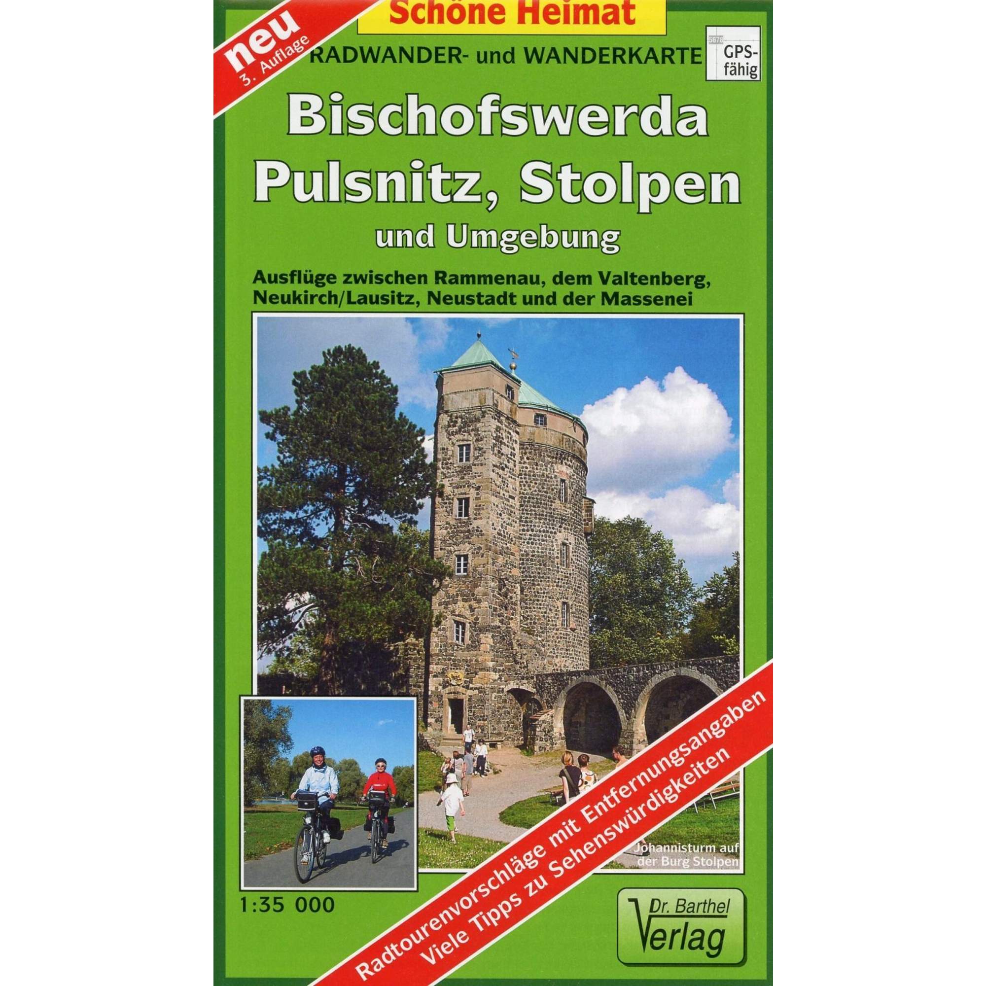 Radwander- und Wanderkarte Bischofswerda, Pulsnitz, Stolpen und Umgebung 1 : 35 000