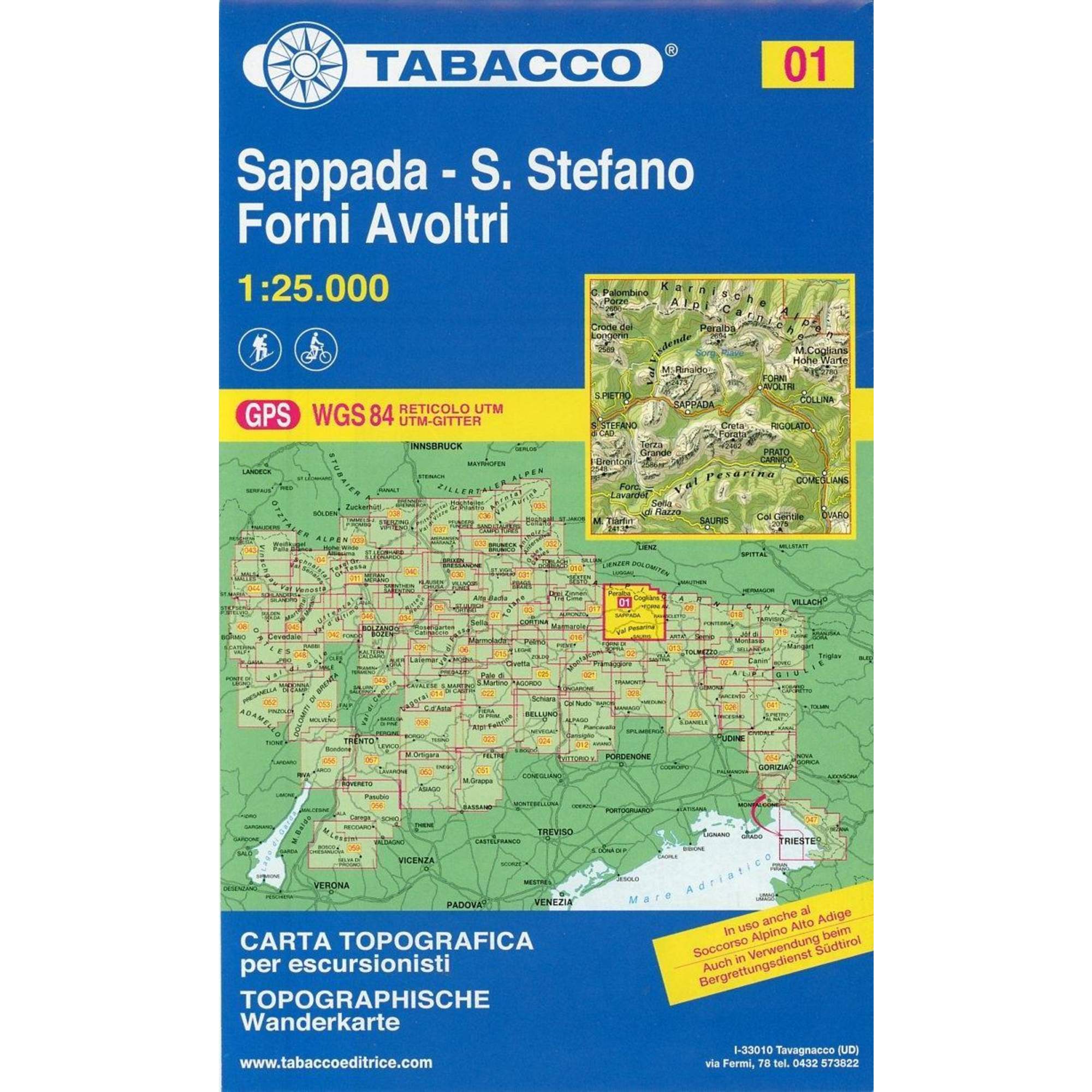 Tabacco Wandern 1 : 25 000 Sappada - San Stefano - Forni Avoltri
