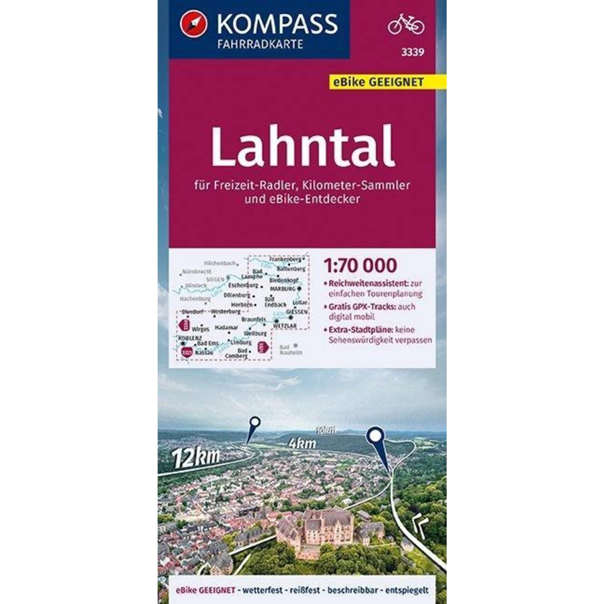 KOMPASS Fahrradkarte Lahntal 1:70.000, FK 3339