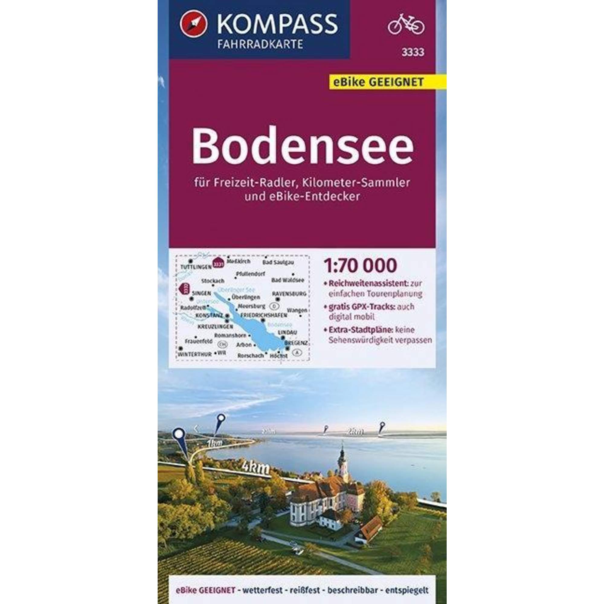KOMPASS Fahrradkarte Bodensee 1:70.000, FK 3333