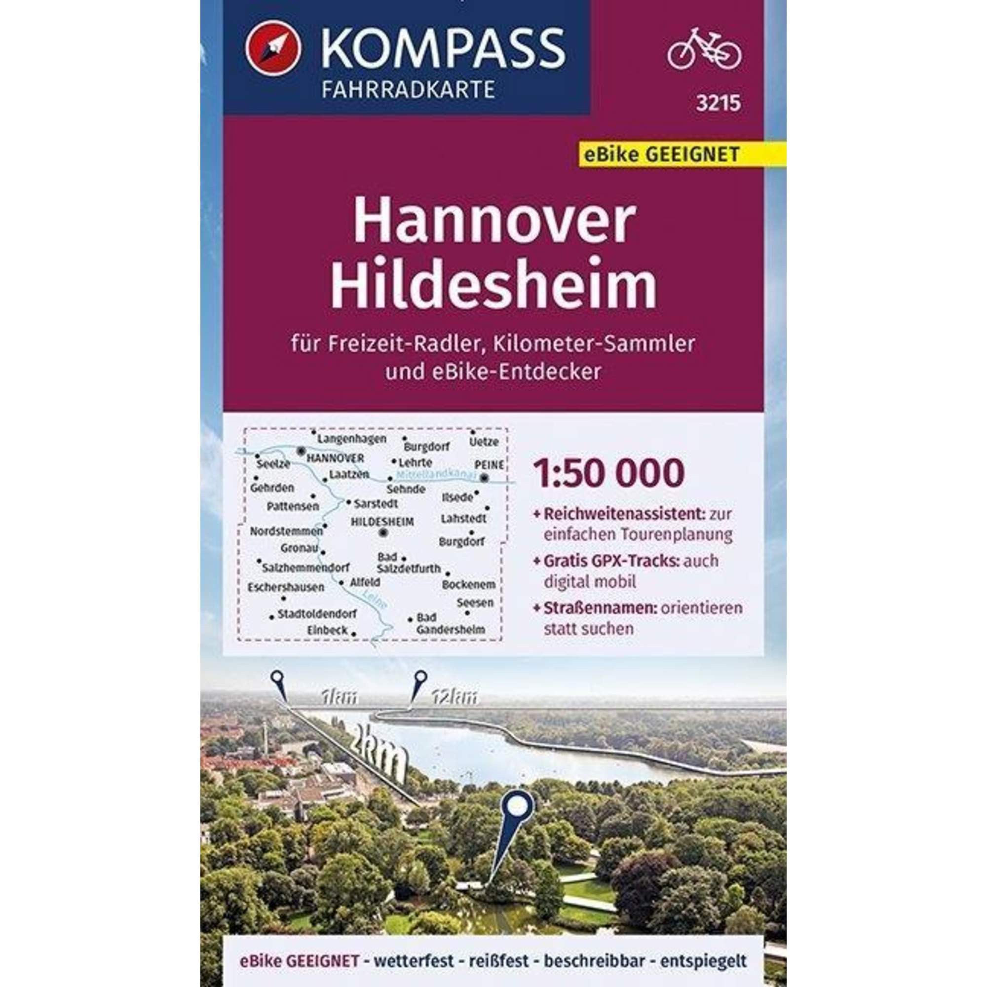 KOMPASS Fahrradkarte Hannover, Hildesheim 1:50.000, FK 3215