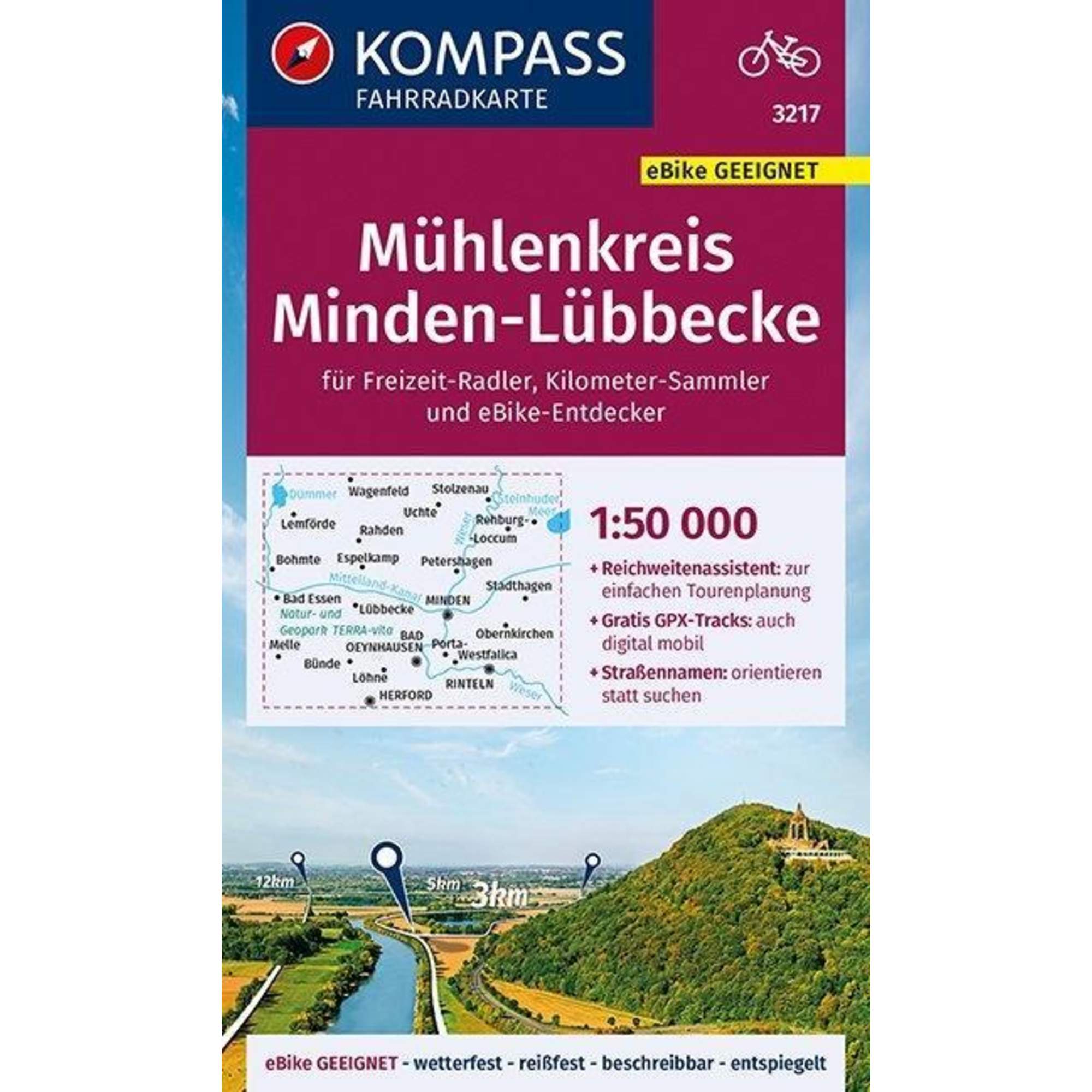 KOMPASS Fahrradkarte Mühlenkreis Minden-Lübbecke 1:50.000, FK 3217