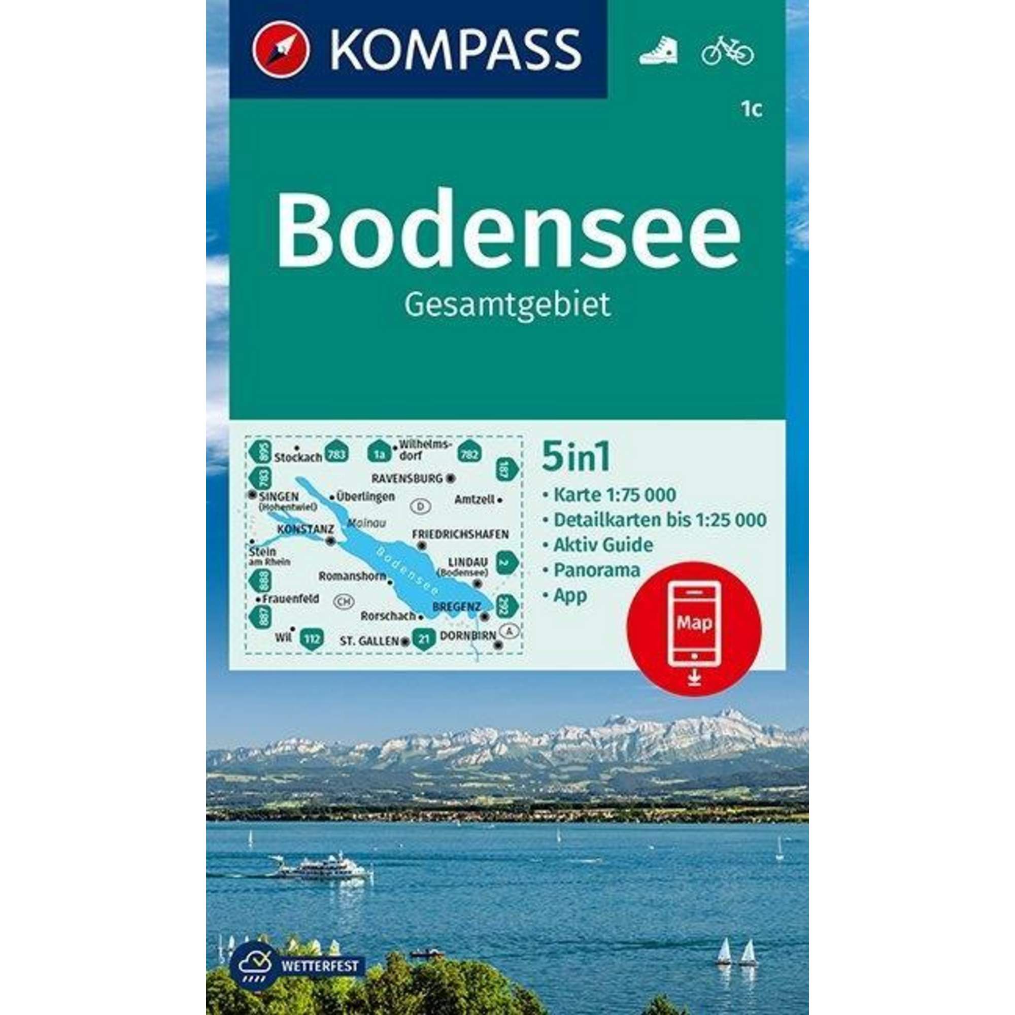 KOMPASS Wanderkarte Bodensee Gesamtgebiet