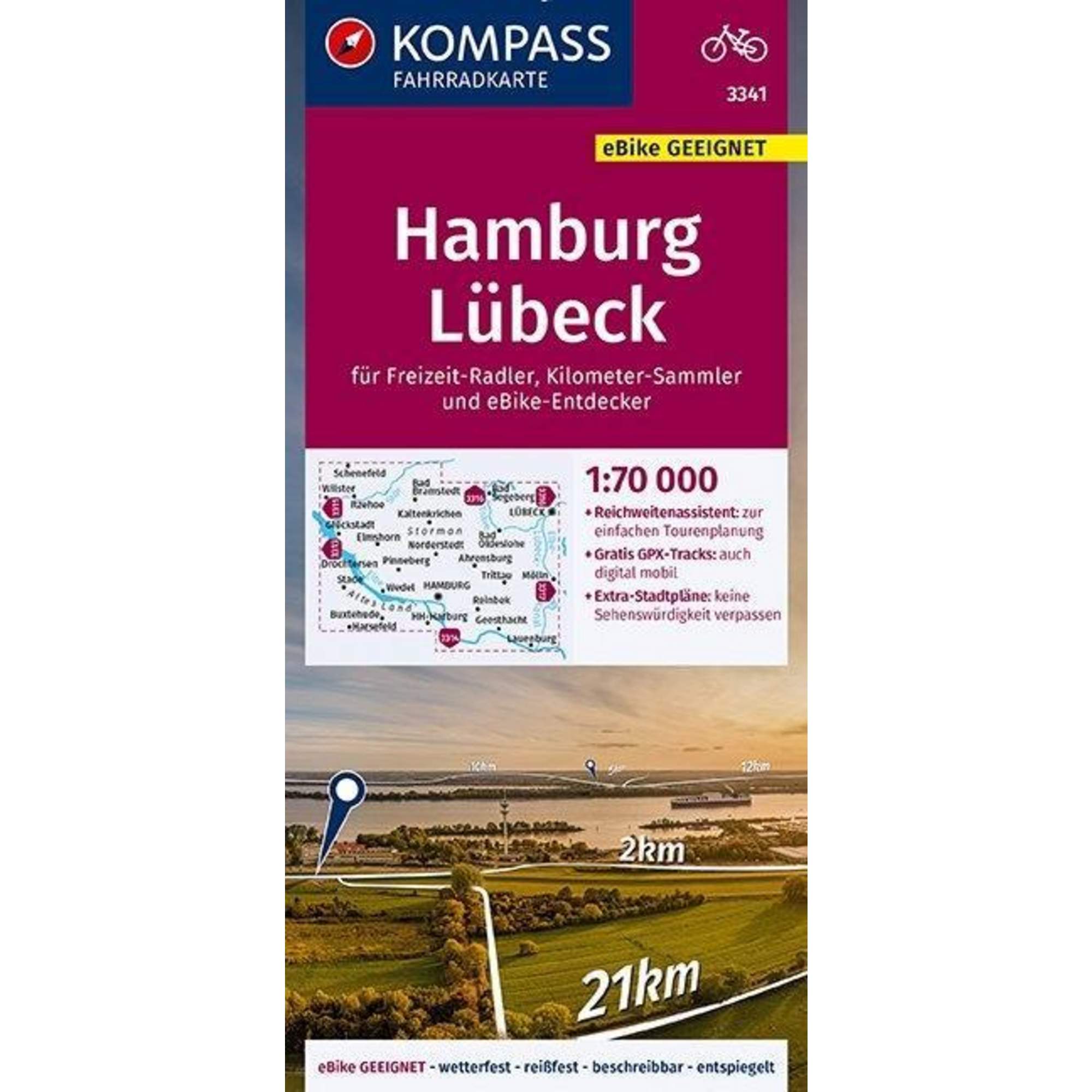 KOMPASS Fahrradkarte Hamburg, Lübeck 1:70.000, FK 3341