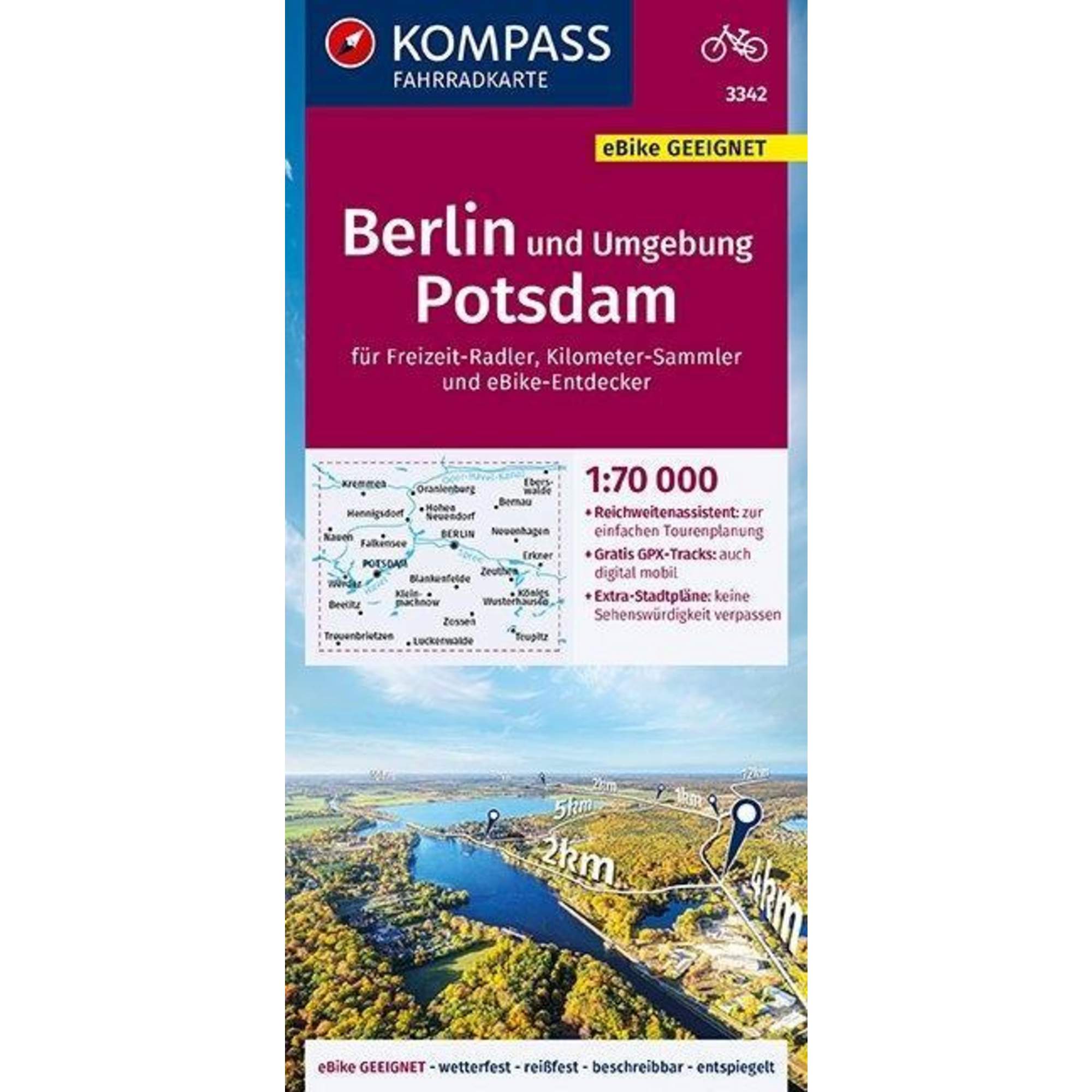 KOMPASS Fahrradkarte Berlin und Umgebung, Potsdam 1:70.000, FK 3342