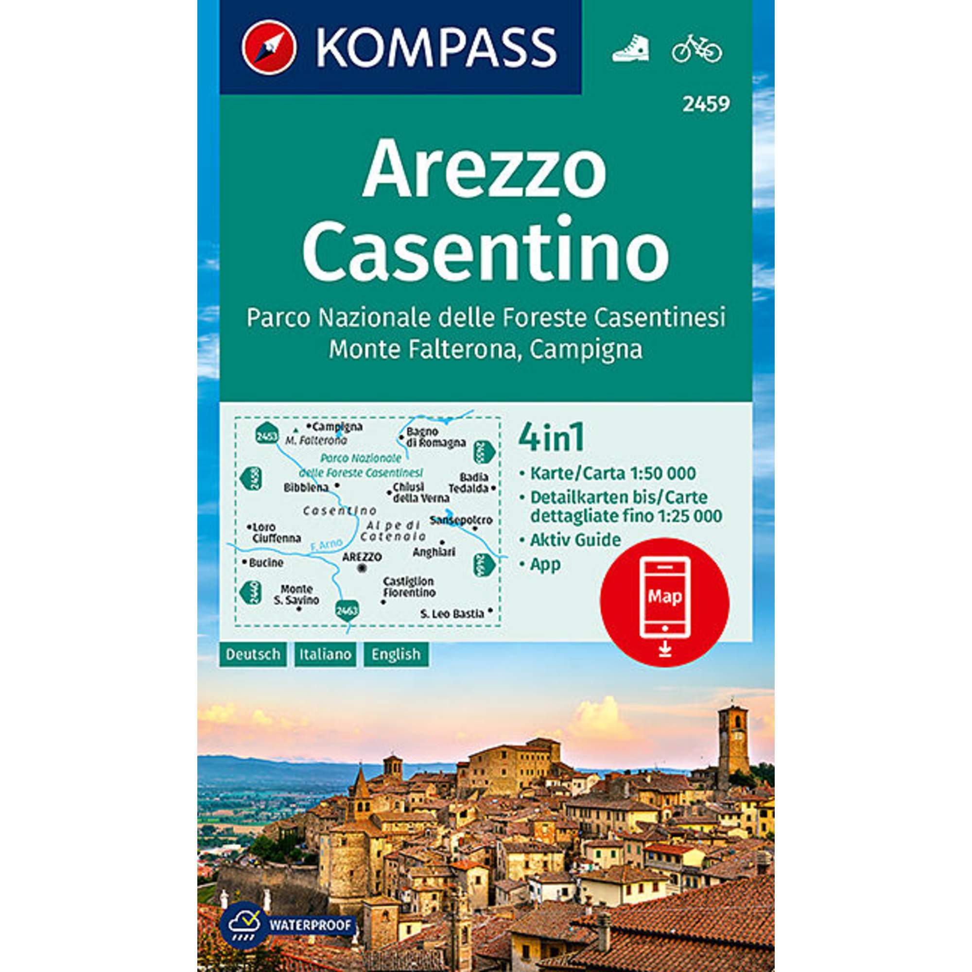 KOMPASS Wanderkarte Arezzo, Casentino, Parco Nazionale delle Foreste Casentinesi, Monte Falterona, Campigna 1:50 000