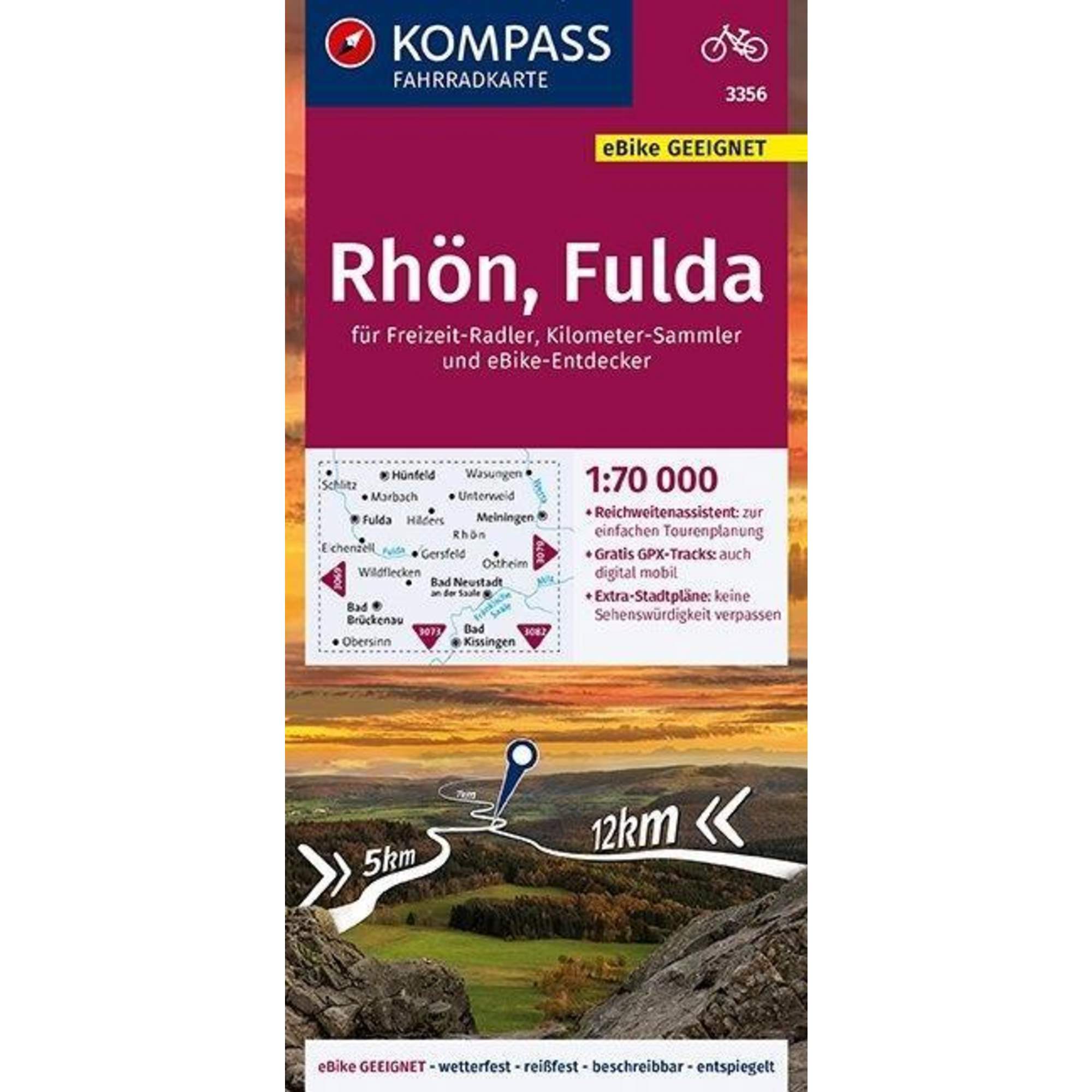 KOMPASS Fahrradkarte Rhön, Fulda 1:70.000, FK 3356