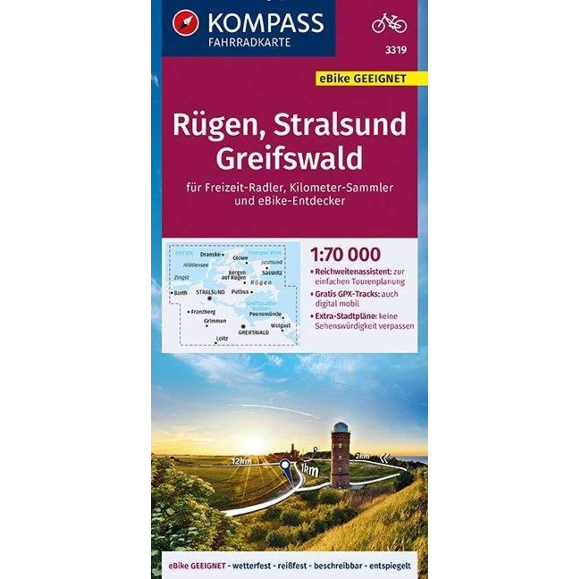 KOMPASS Fahrradkarte Rügen, Stralsund, Greifswald 1:70.000