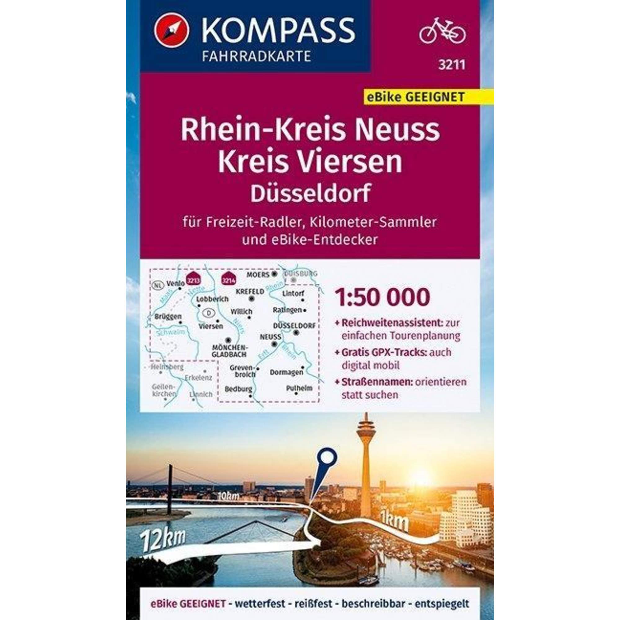 KOMPASS Fahrradkarte Rheinkreis Neuss, Kreis Viersen 1:50.000, FK 3211