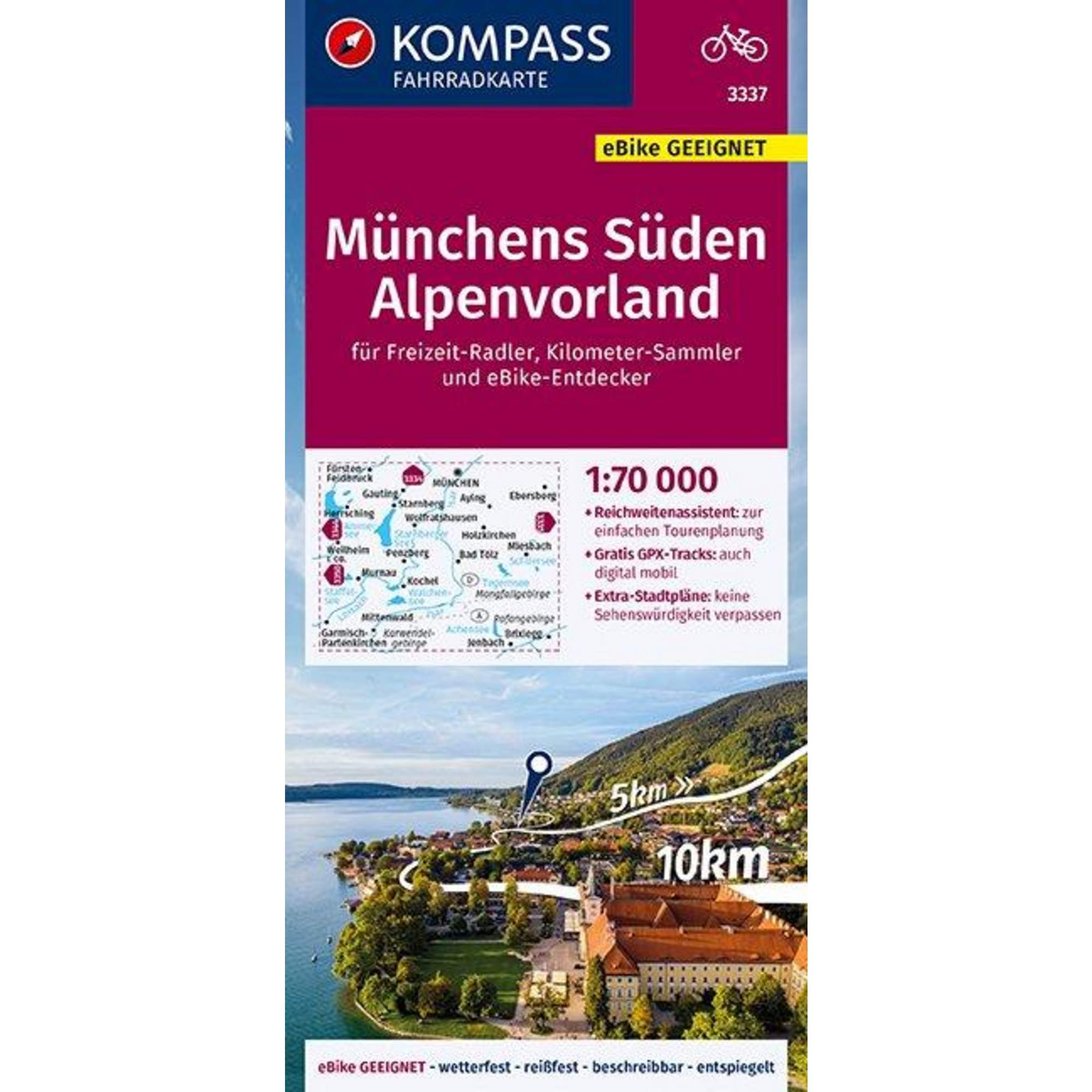 KOMPASS FAHRRADKARTE MÜNCHENS SÜDEN, ALPENVORLAND 1:70.000