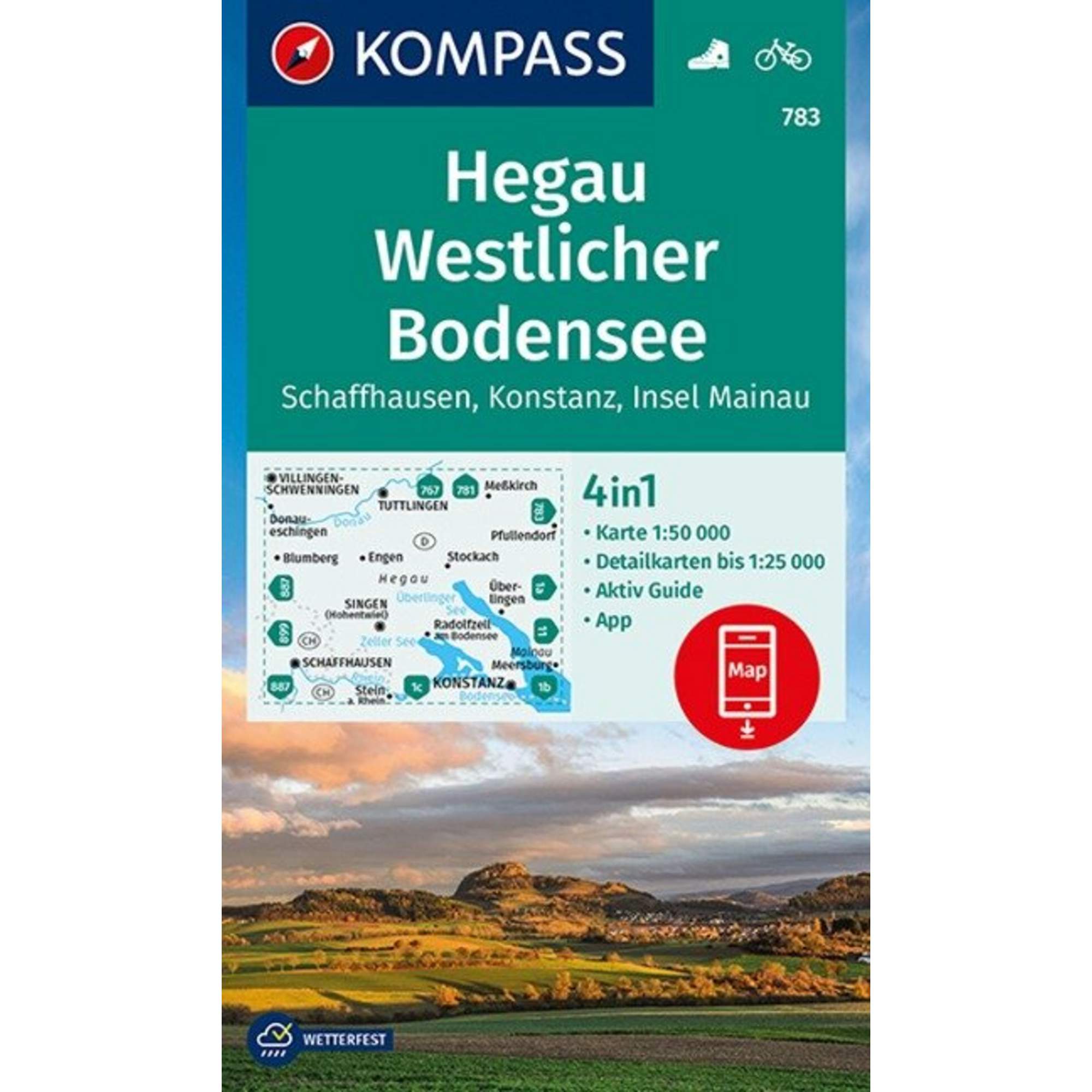KOMPASS WANDERKARTE HEGAU WESTLICHER BODENSEE, SCHAFFHAUSEN
