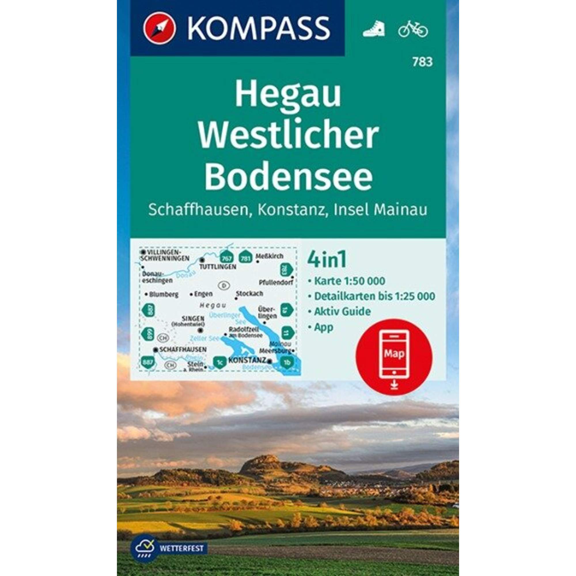 KOMPASS WANDERKARTE HEGAU WESTLICHER BODENSEE, SCHAFFHAUSEN
