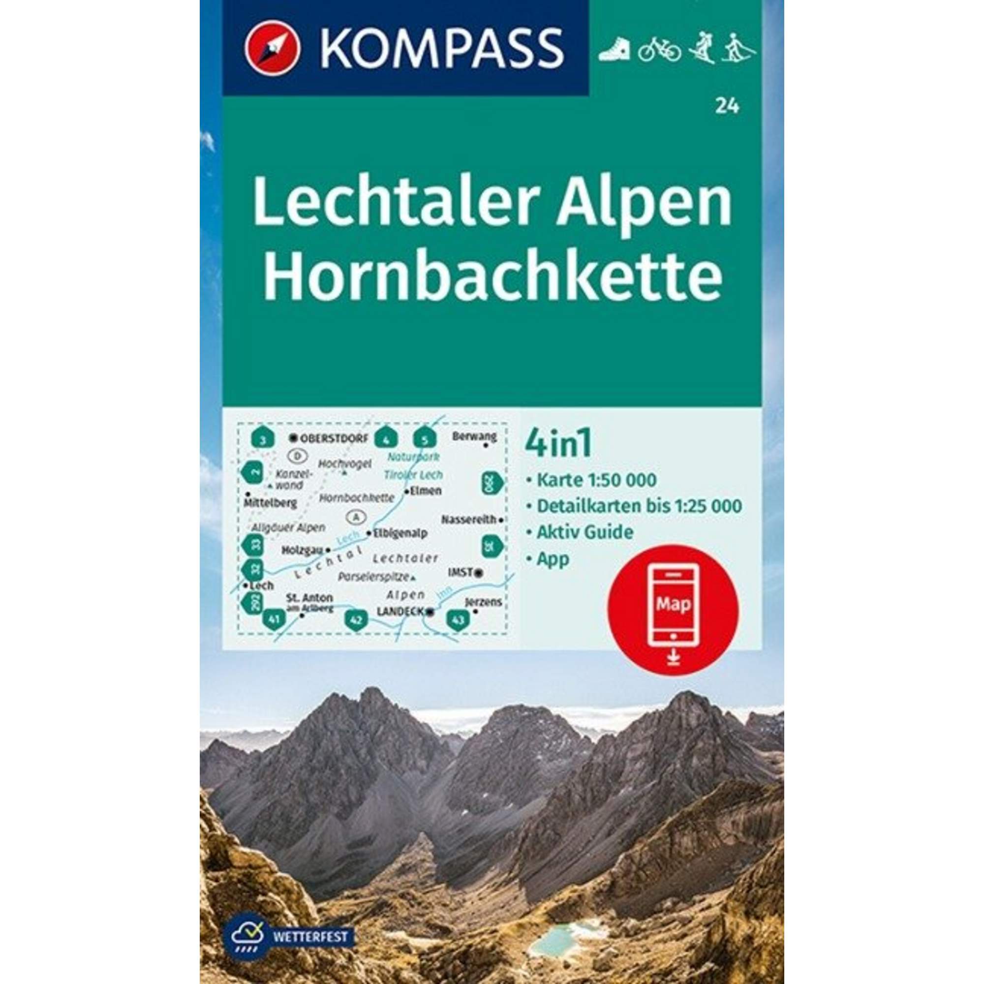 KOMPASS WANDERKARTE LECHTALER ALPEN, HORNBACHKETTE 1:50 000