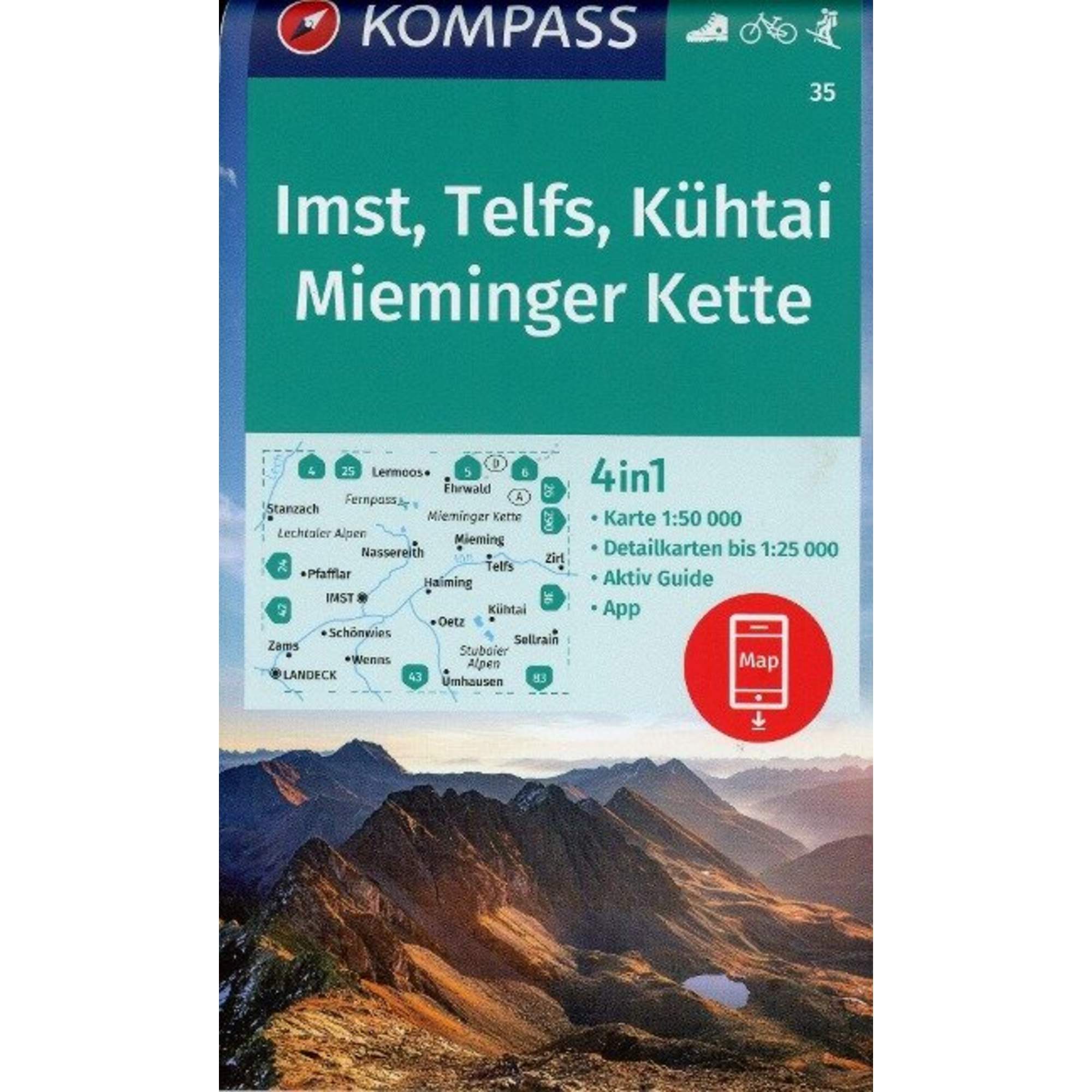 KOMPASS WANDERKARTE IMST, TELFS, KÜHTAI, MIEMINGER KETTE