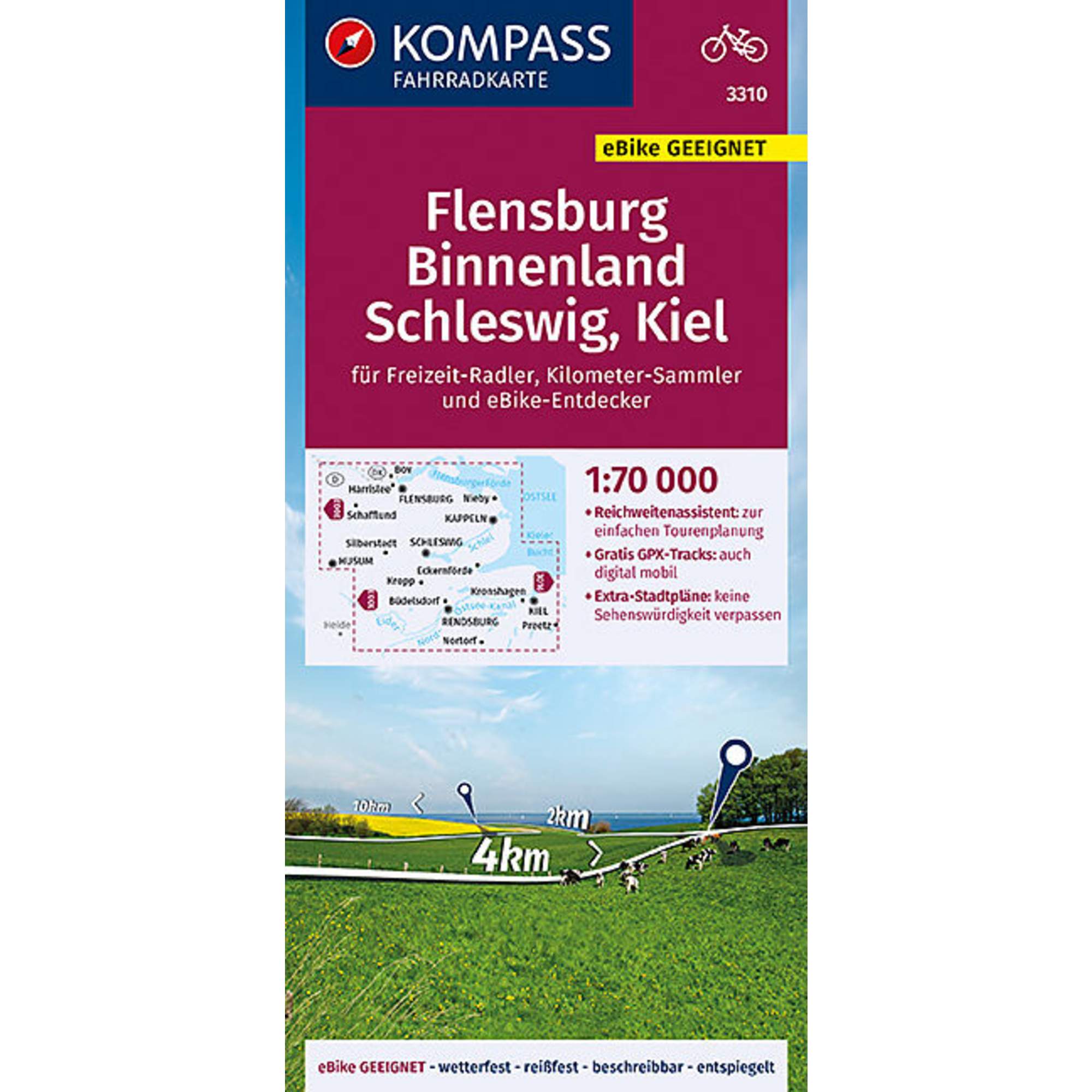 KOMPASS FAHRRADKARTE FLENSBURG BINNENLAND, SCHLESWIG, KIEL