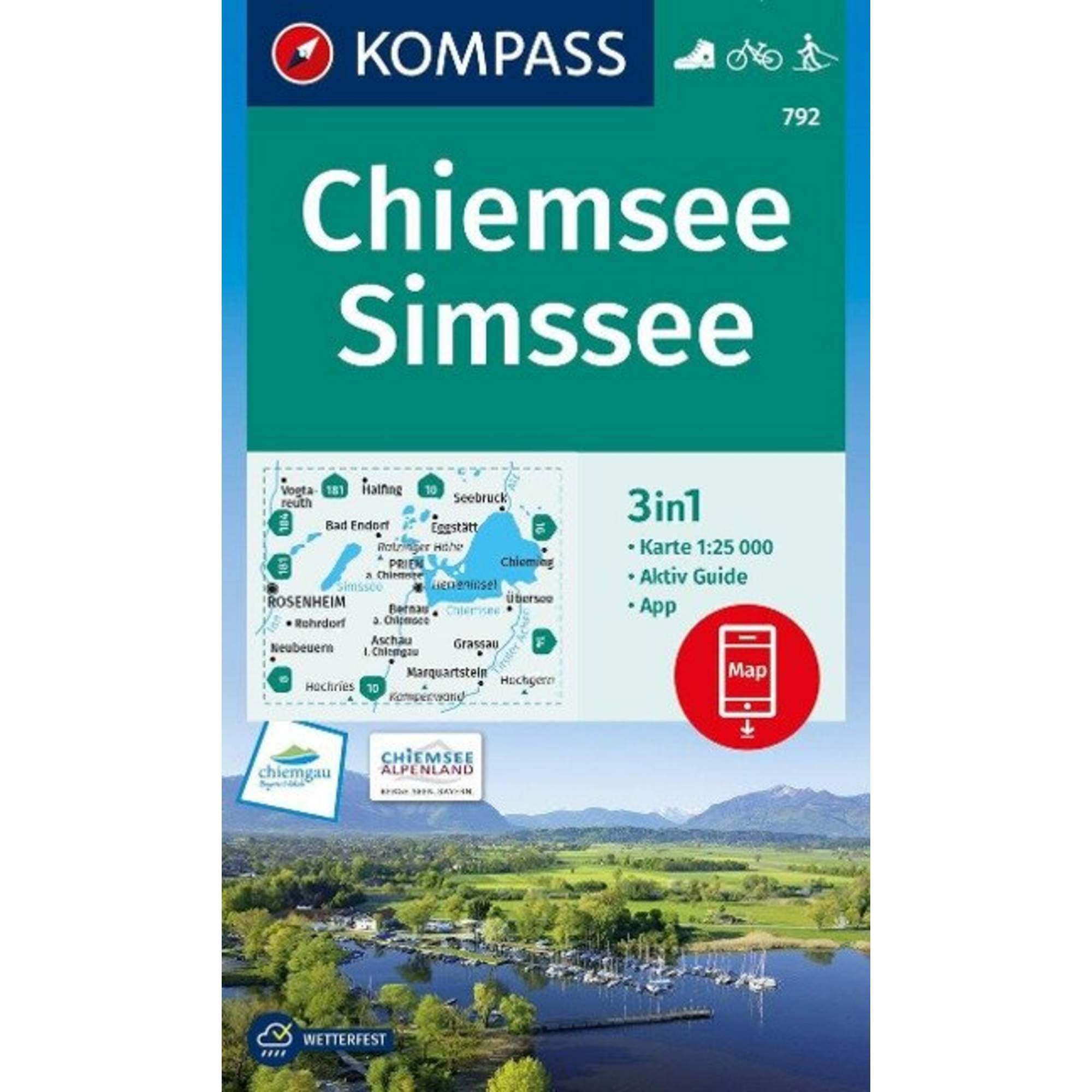 KOMPASS WANDERKARTE CHIEMSEE, SIMSSEE 1:25 000