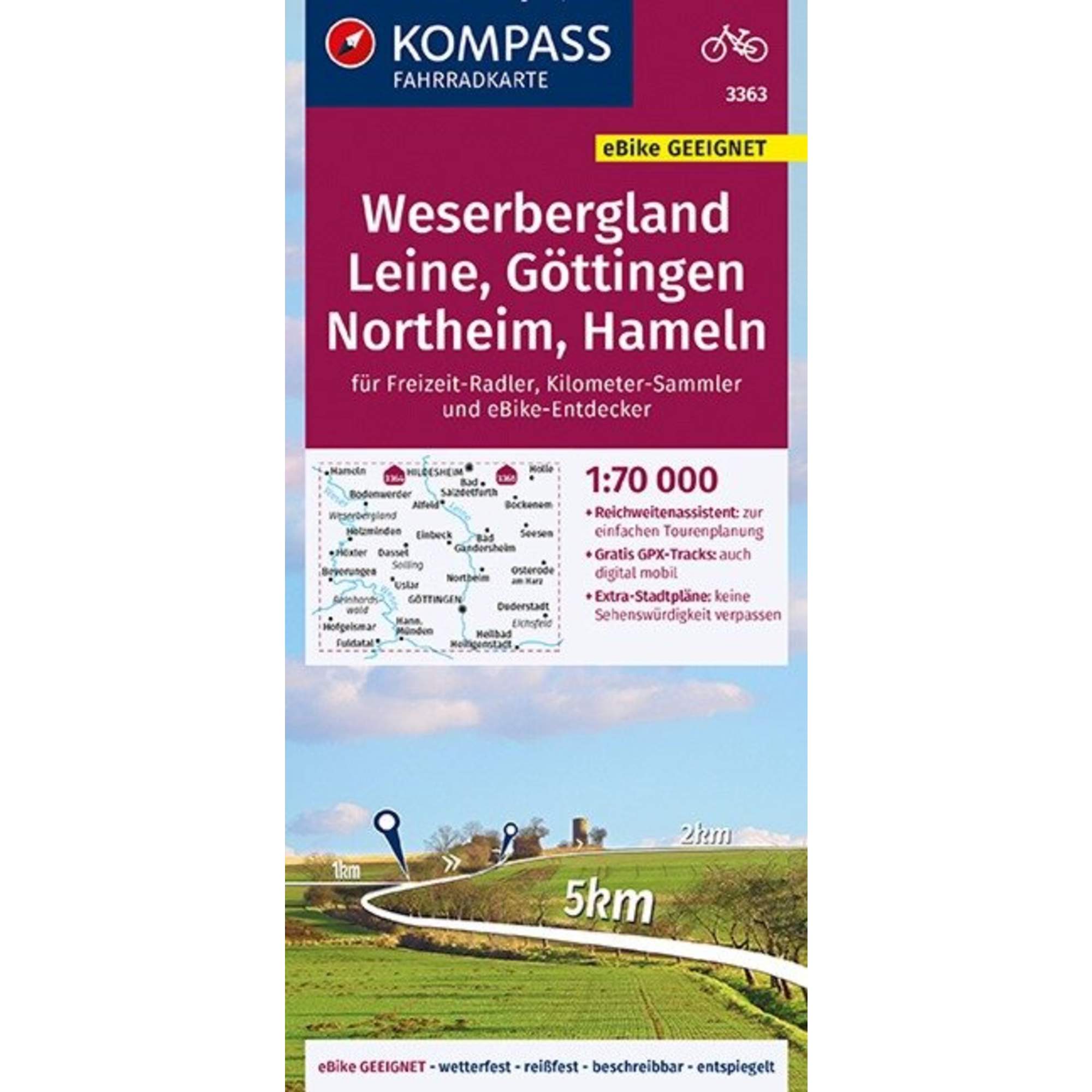 KOMPASS FAHRRADKARTE WESERBERGLAND - LEINE