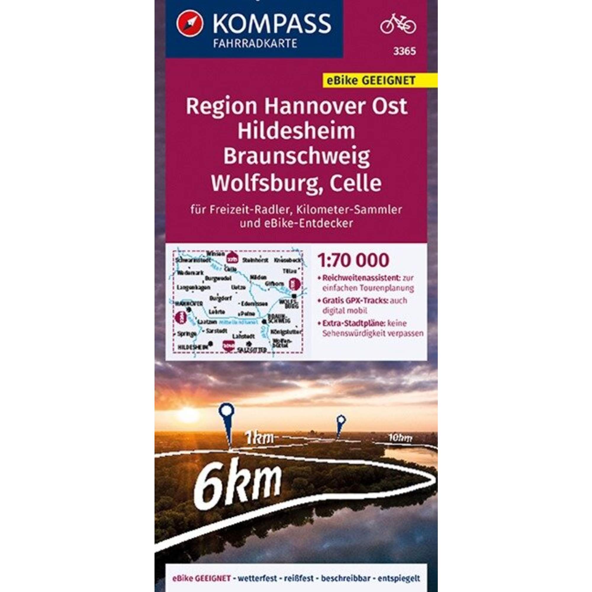 KOMPASS FAHRRADKARTE REGION HANNOVER OST, HILDESHEIM