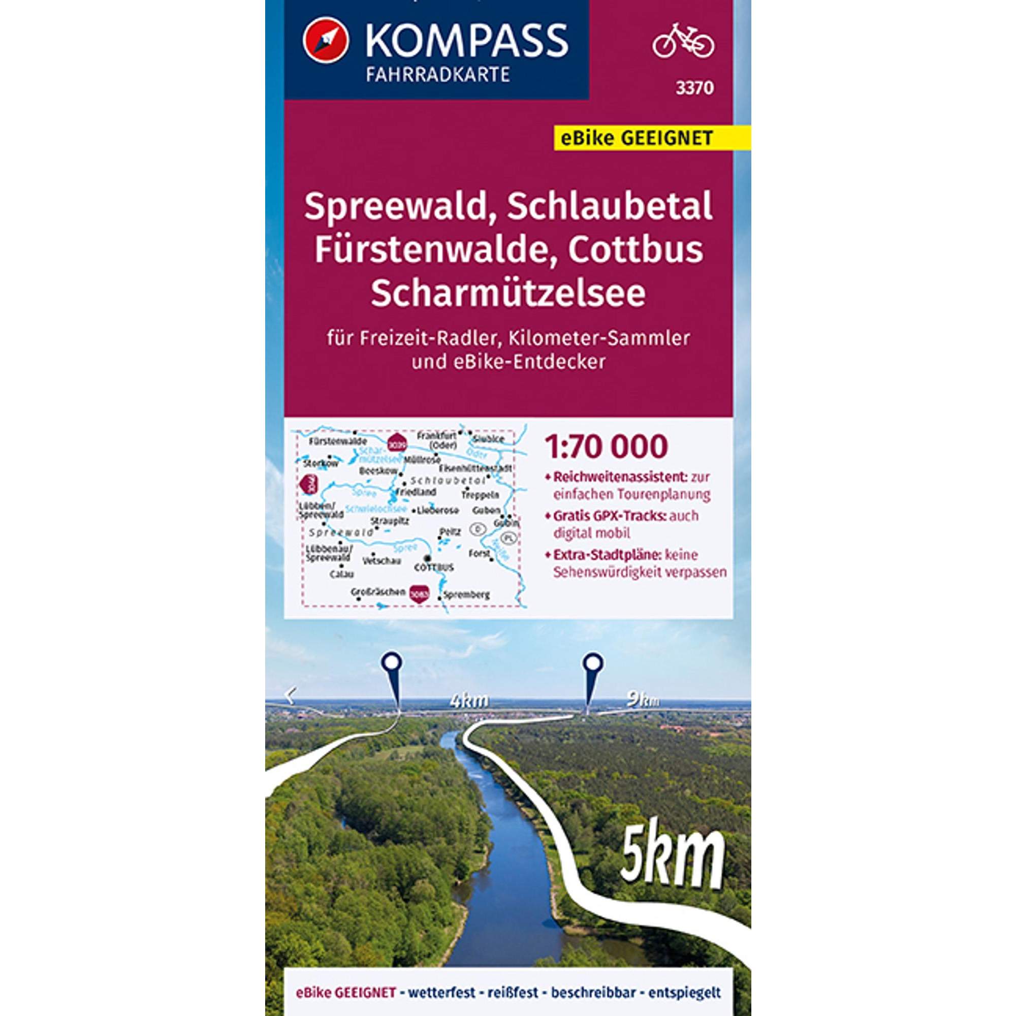 KOMPASS FAHRRADKARTE SPREEWALD, SCHLAUBETAL, FÜRSTENWALDE