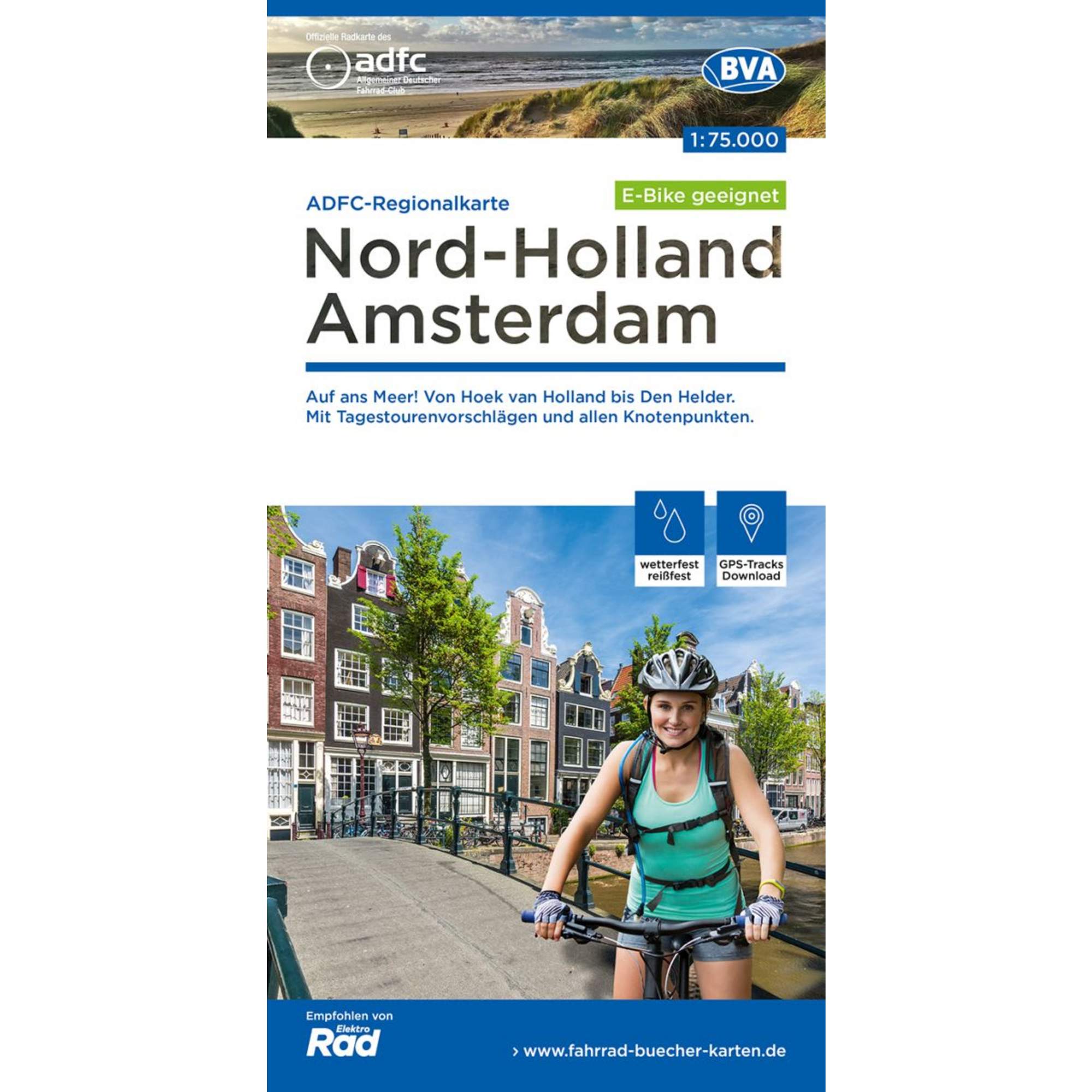 ADFC-REGIONALKARTE NORD-HOLLAND AMSTERDAM 1:75.000