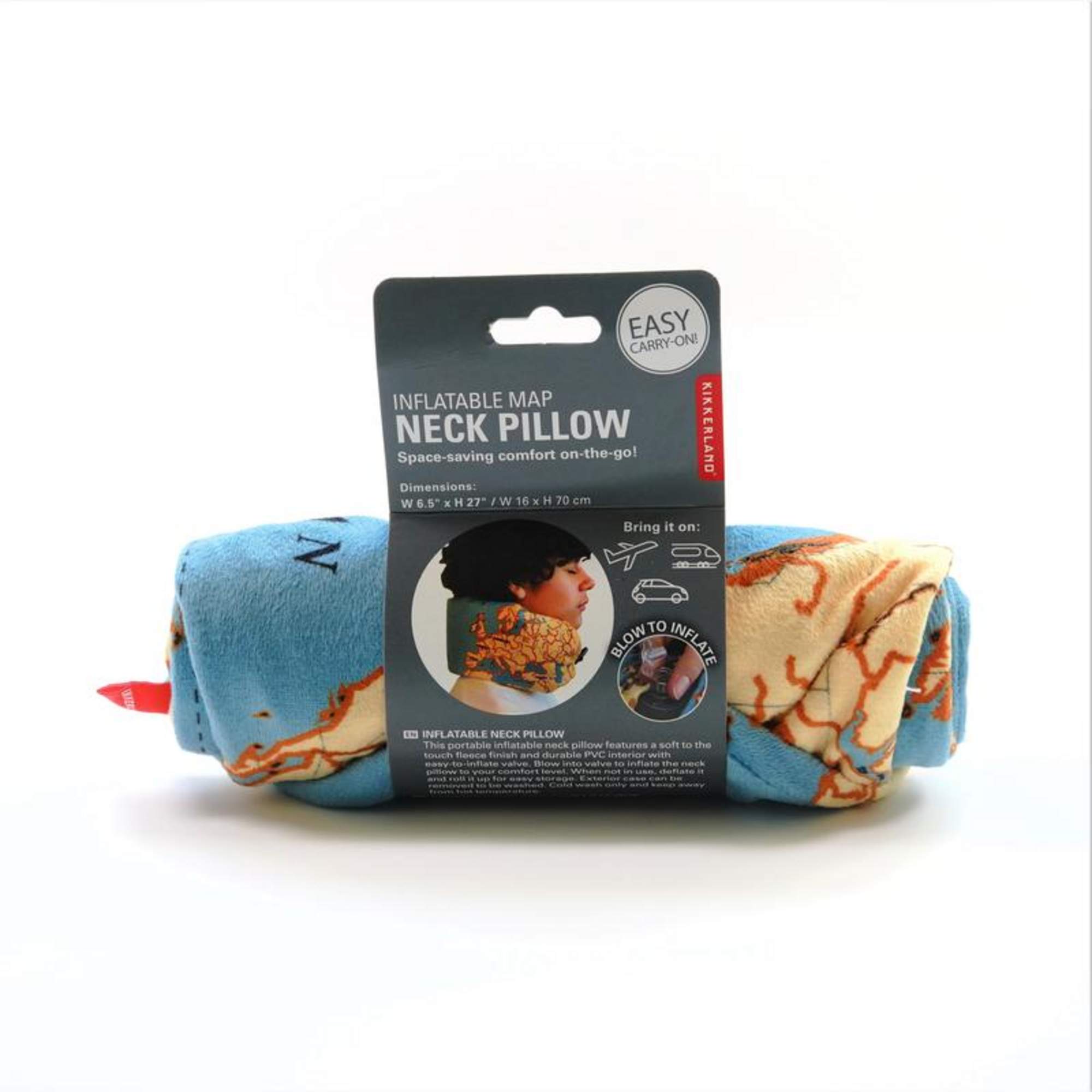 Kikkerland INFLATABLE MAP NECK PILLOW