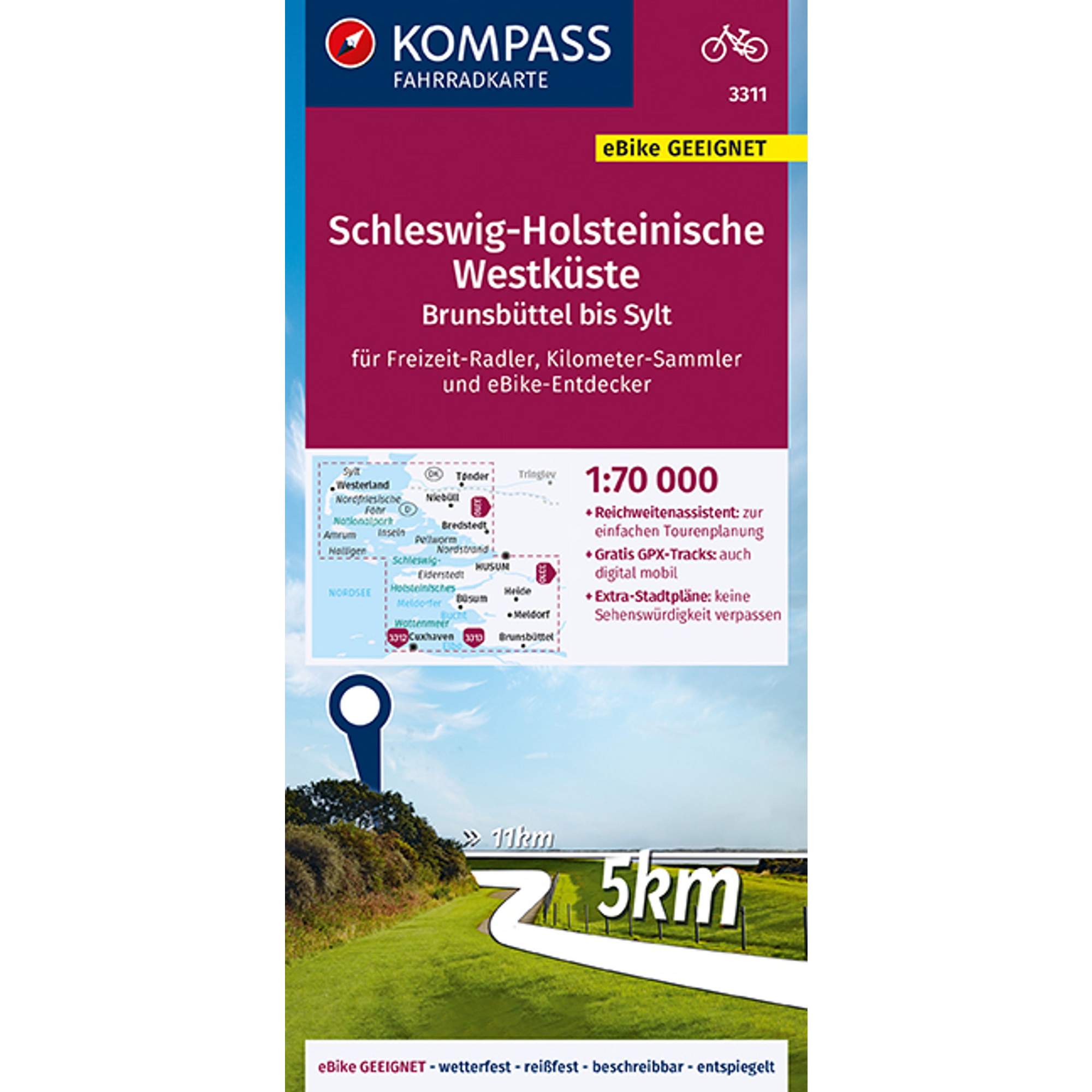 KOMPASS FAHRRADKARTE 3311 SCHLESWIG-HOLSTEINISCHE WESTKÜSTE