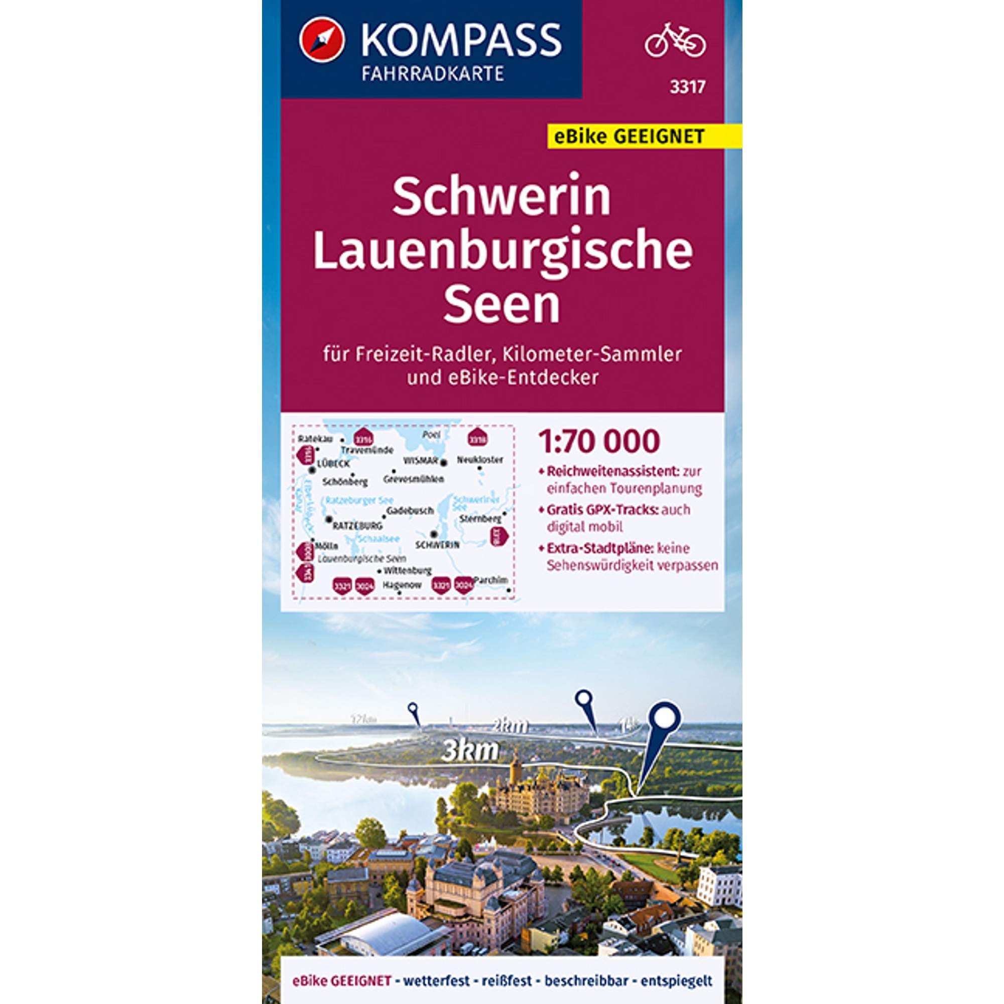 KOMPASS FAHRRADKARTE 3317 SCHWERIN, LAUENBURGISCHE SEEN